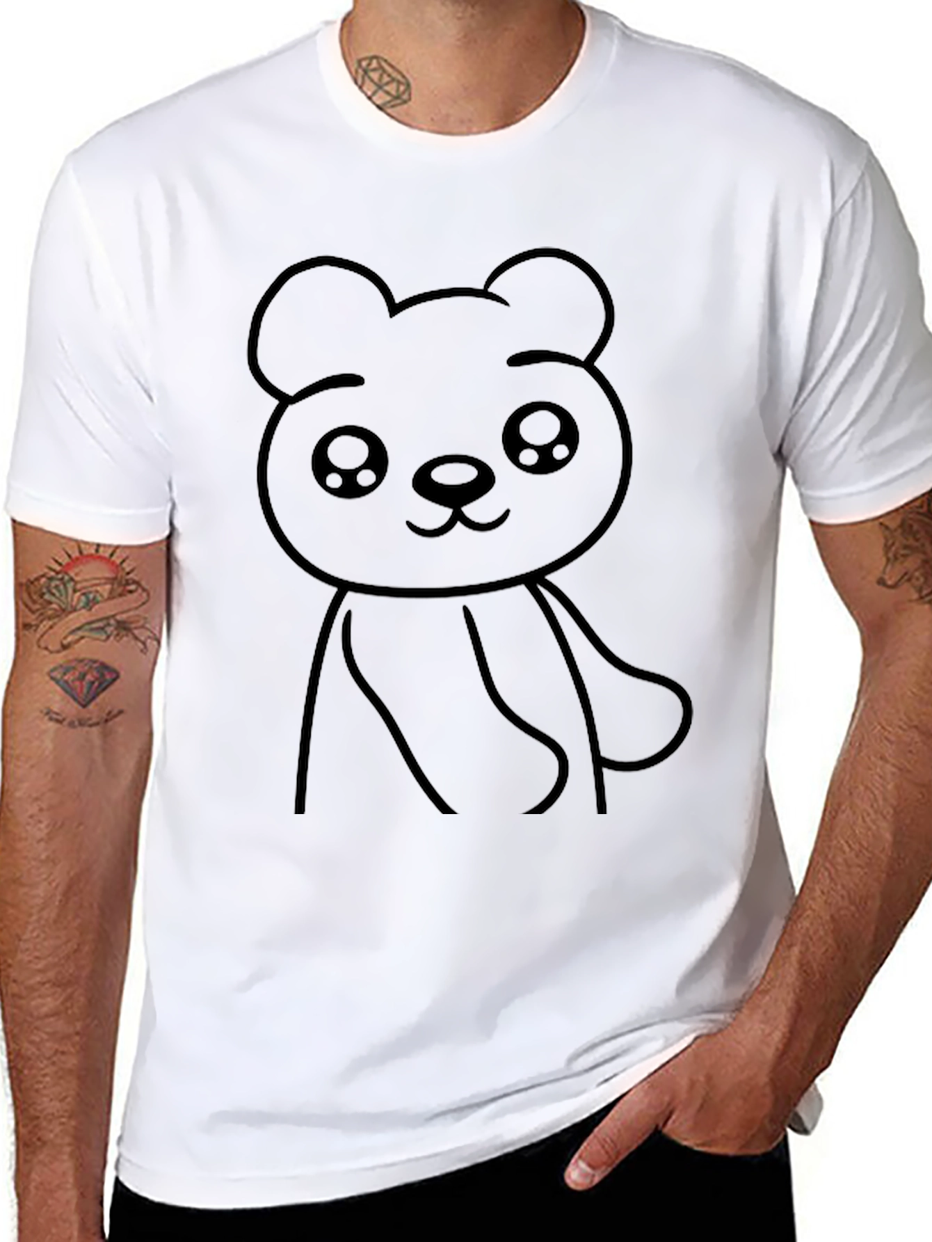 Black Cute Bear Graphic Tee - Black Cotton Blend T-Shirt view 8