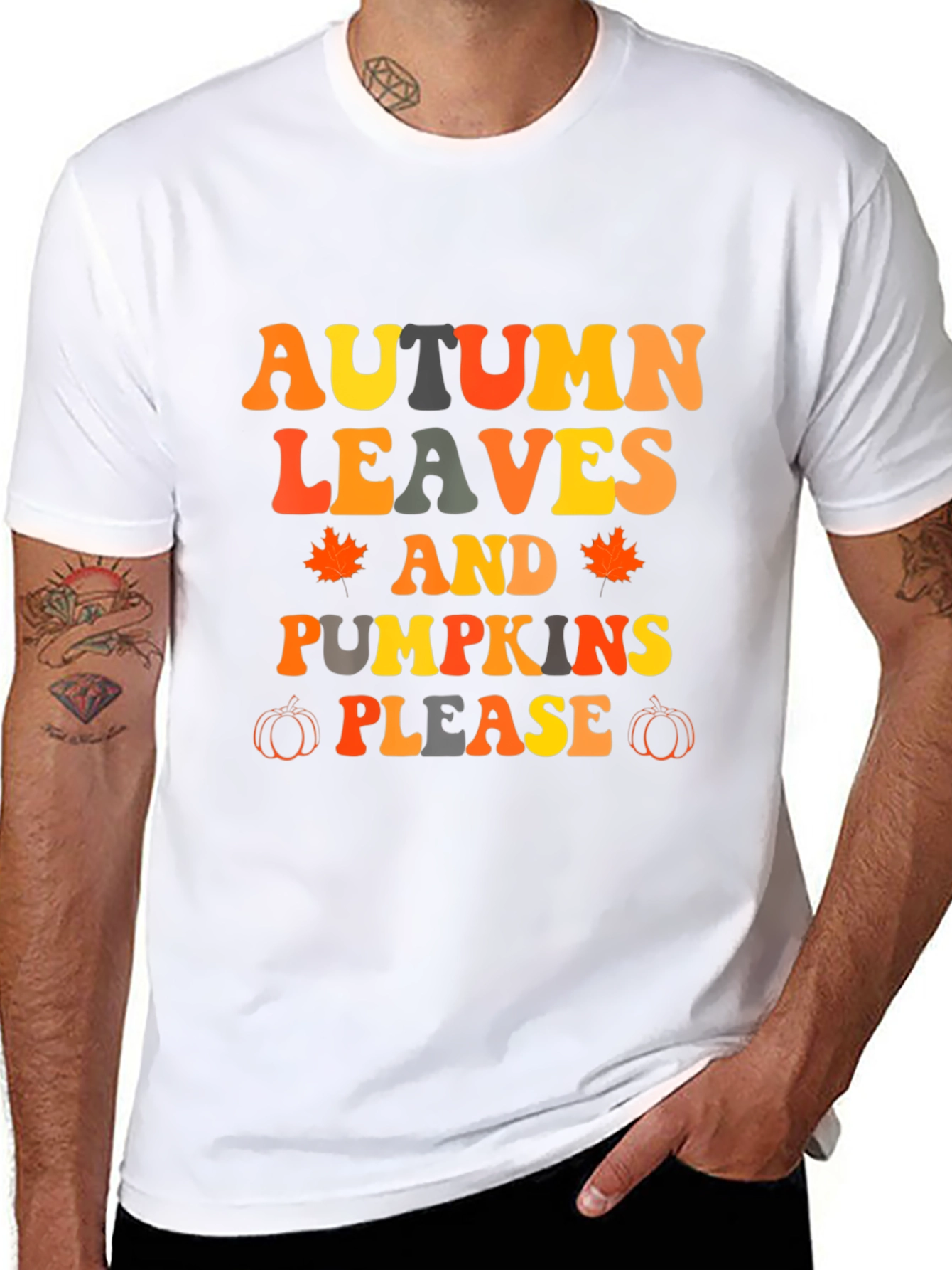Black Autumn Leaves & Pumpkins Please T-Shirt view 8