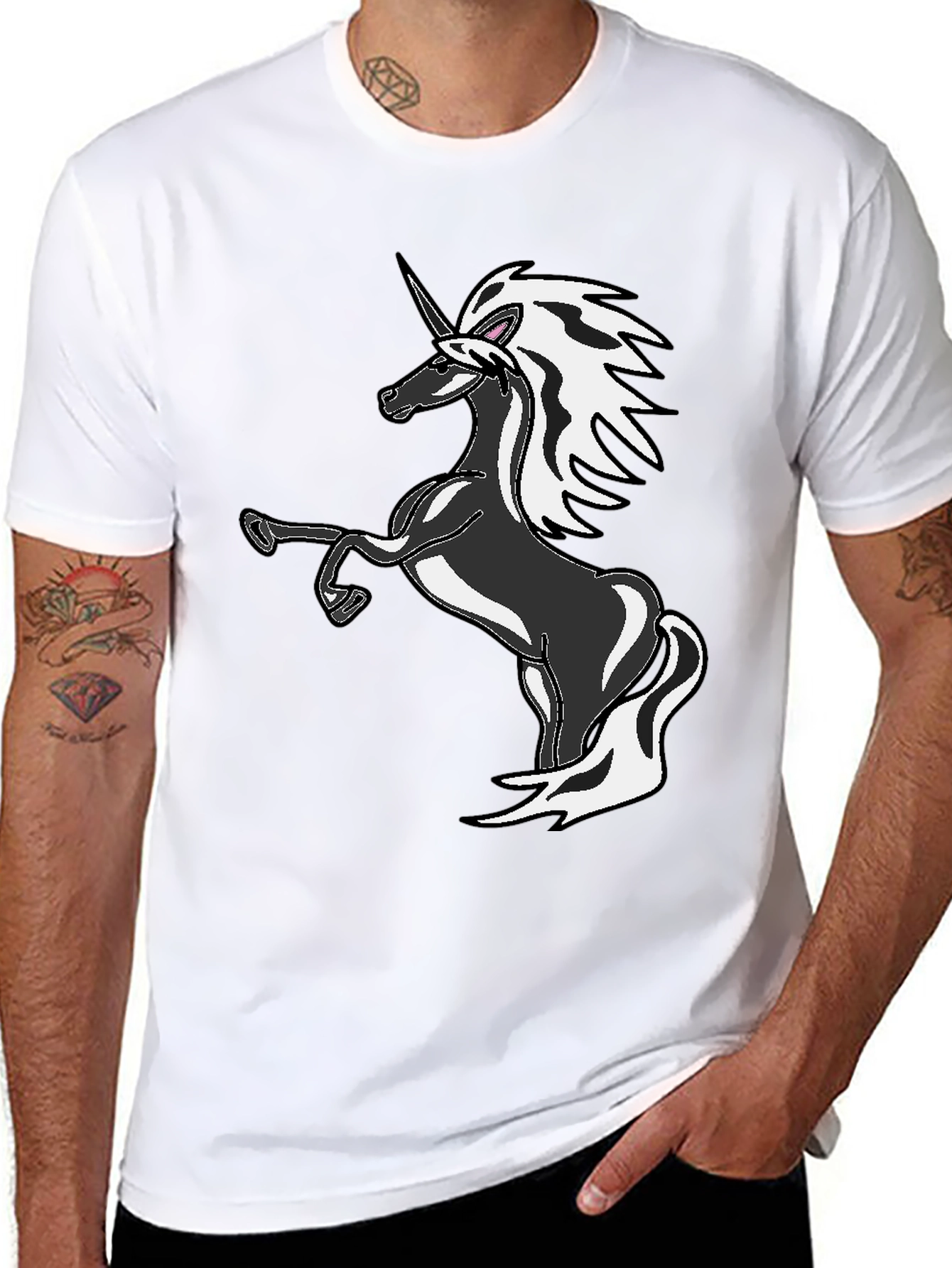 Black Unicorn Graphic Tee - Black Cotton Blend T-Shirt view 8