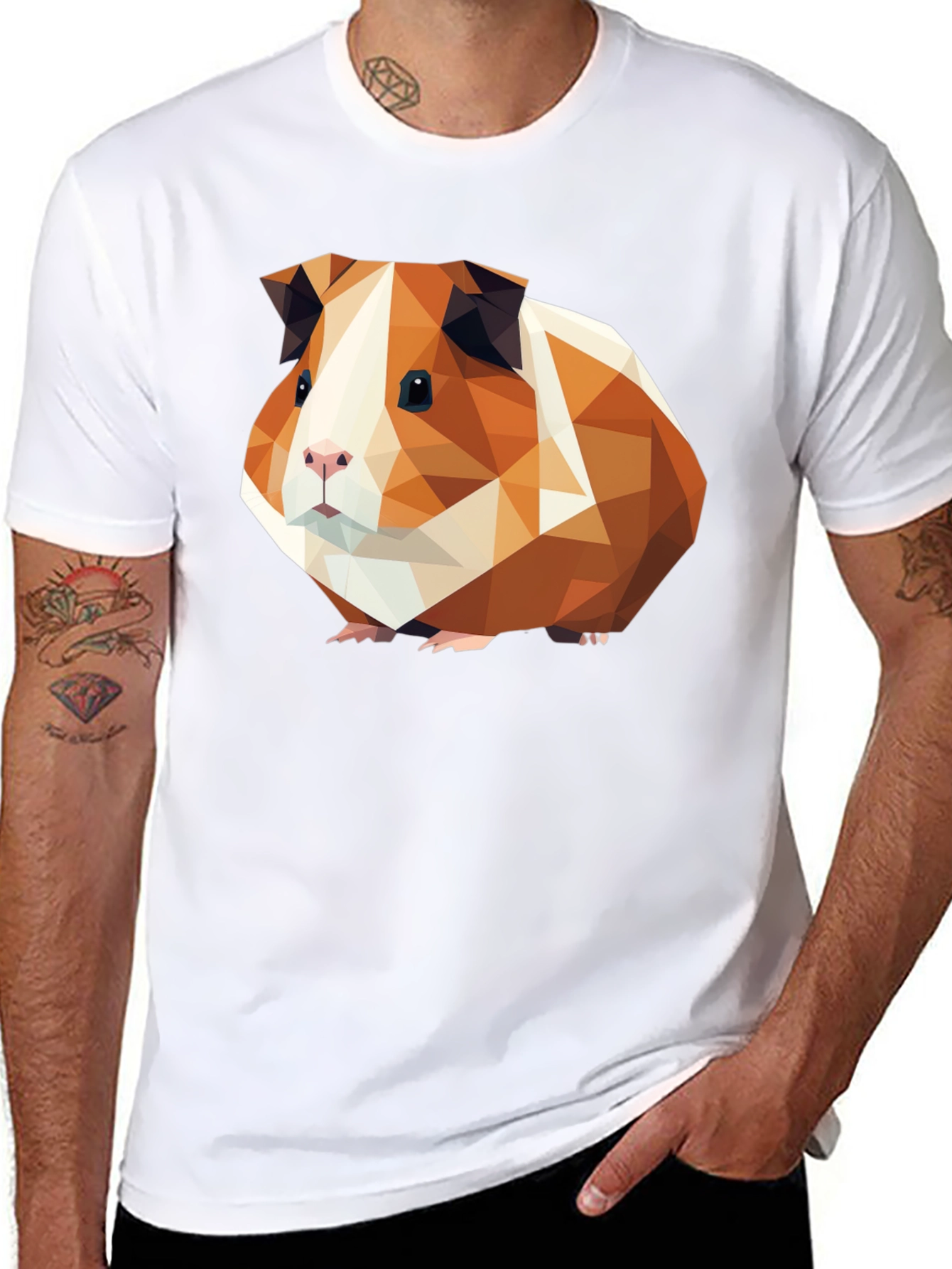 Black Geometric Guinea Pig Graphic Tee - Black Cotton T-Shirt view 8