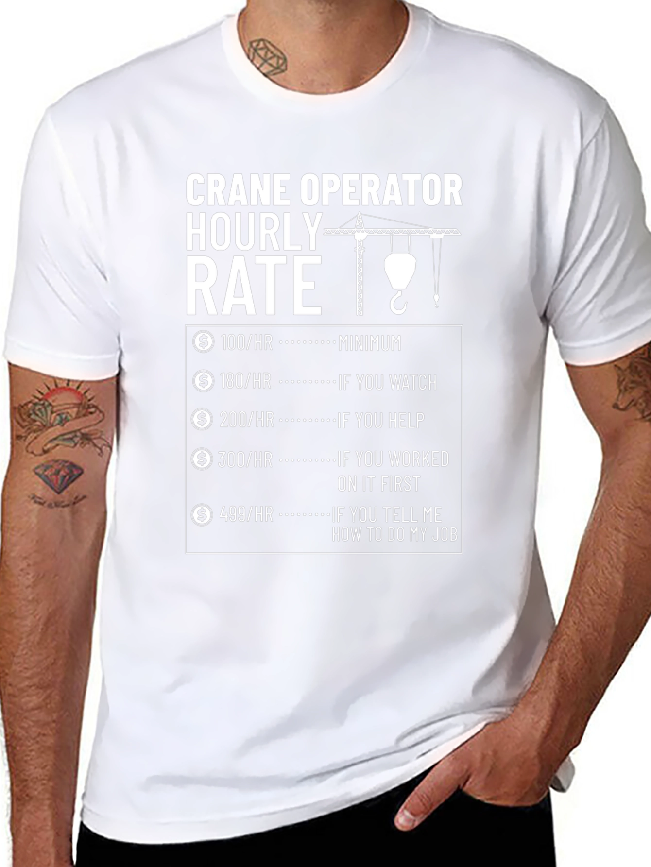 Black Crane Operator Hourly Rate Funny T-Shirt view 8