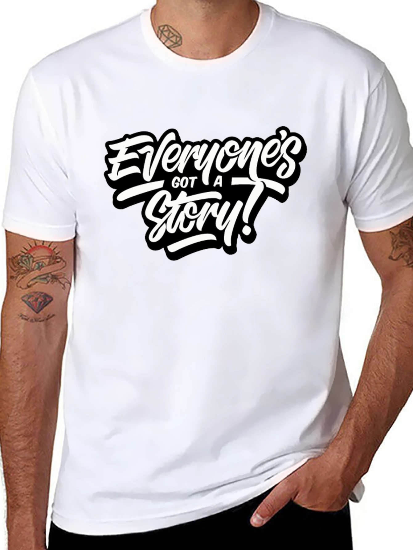 Black Everyone's Got A Story! Black Graphic Tee view 8