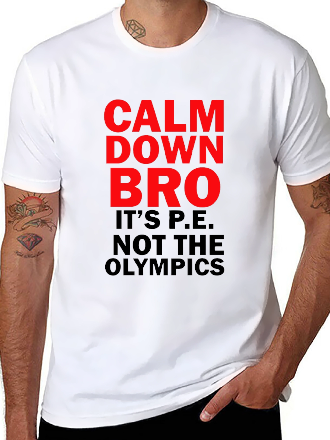 Black Calm Down Bro T-Shirt: Funny PE Teacher Tee view 8