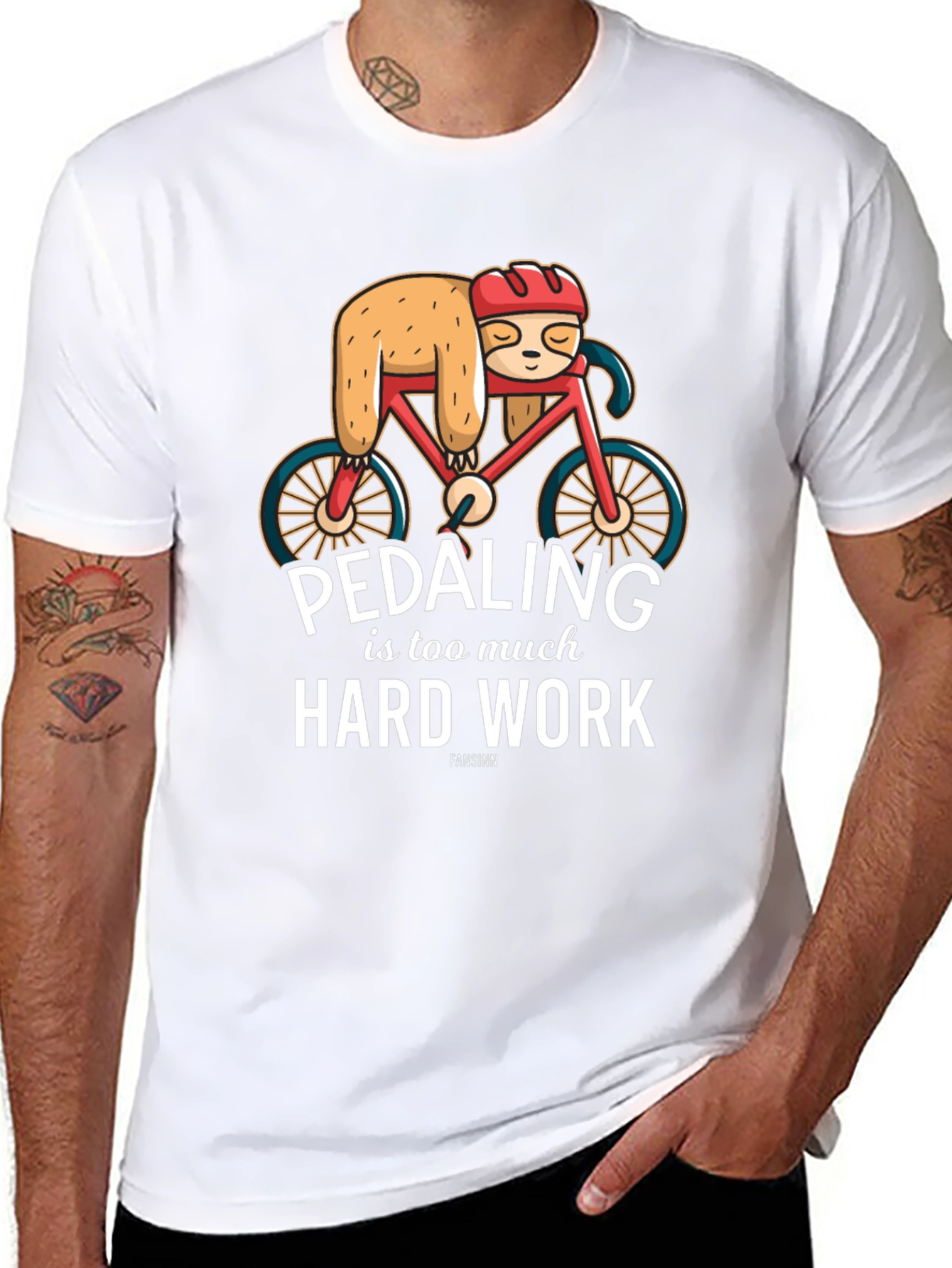 Black Sloth on Bike T-Shirt - Pedaling is Too Much Hard Work view 8