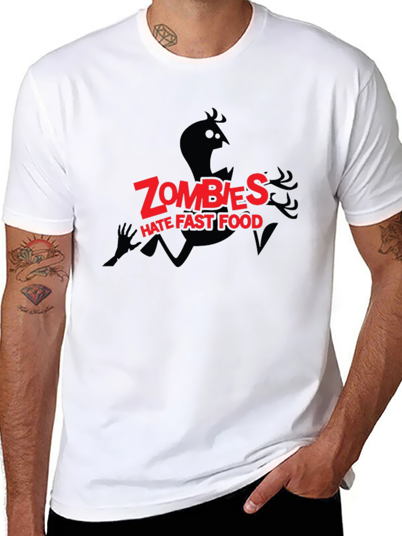Black Zombies Hate Fast Food Graphic Black T-Shirt view 8