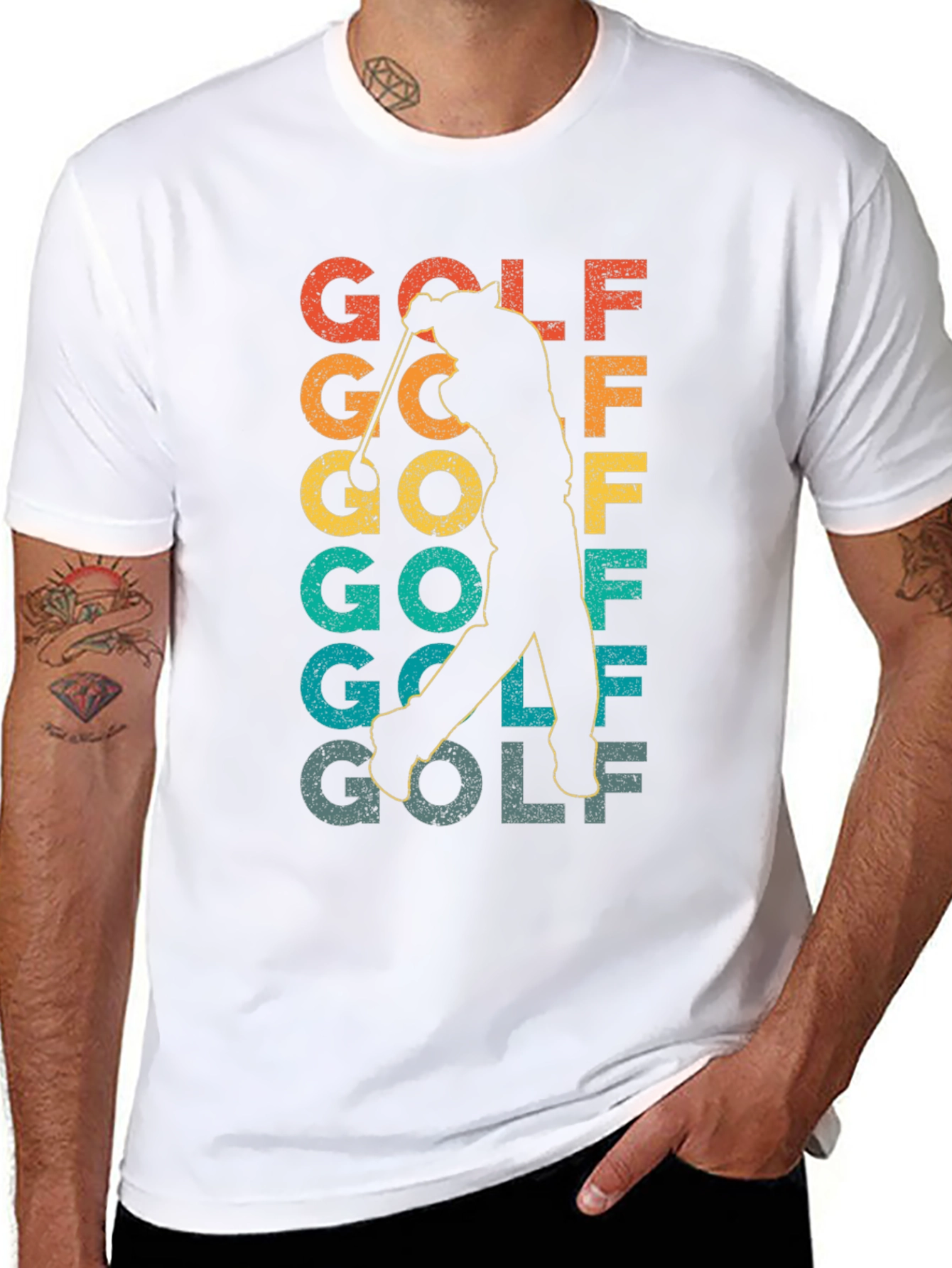 Black Retro Golf T-Shirt - Golfer Silhouette Tee view 8