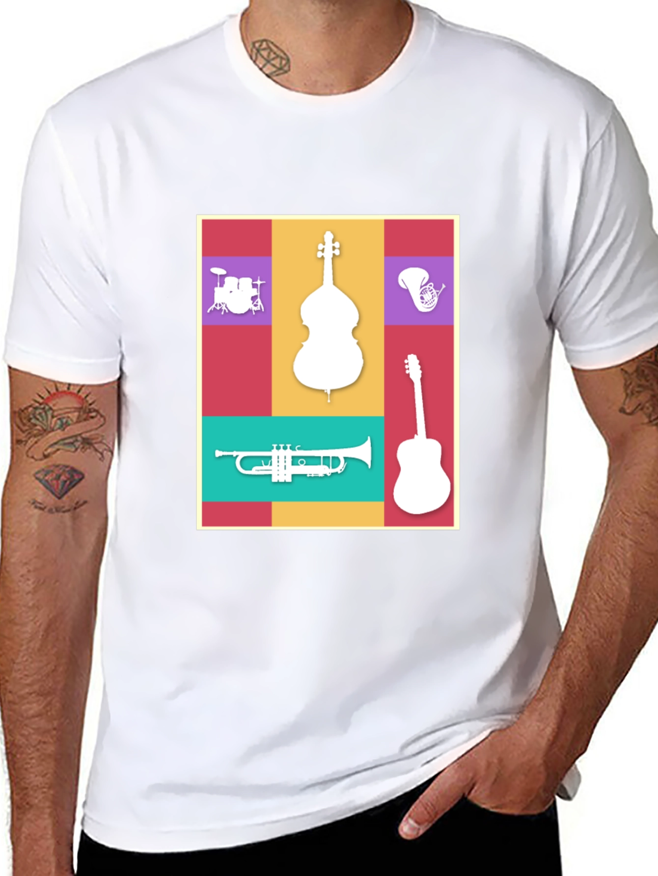 Black Musical Instrument Collage T-Shirt view 8