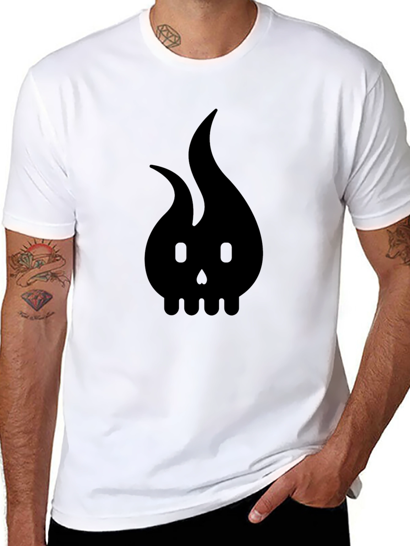 Black Flame Skull Graphic Tee - Bold Black T-Shirt view 8