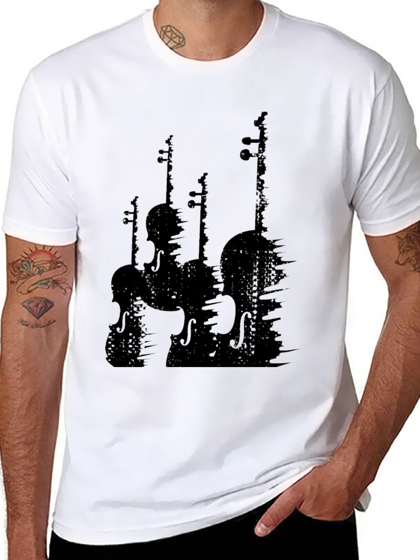 Black Silhouette Violins Graphic Tee - Black Cotton view 8
