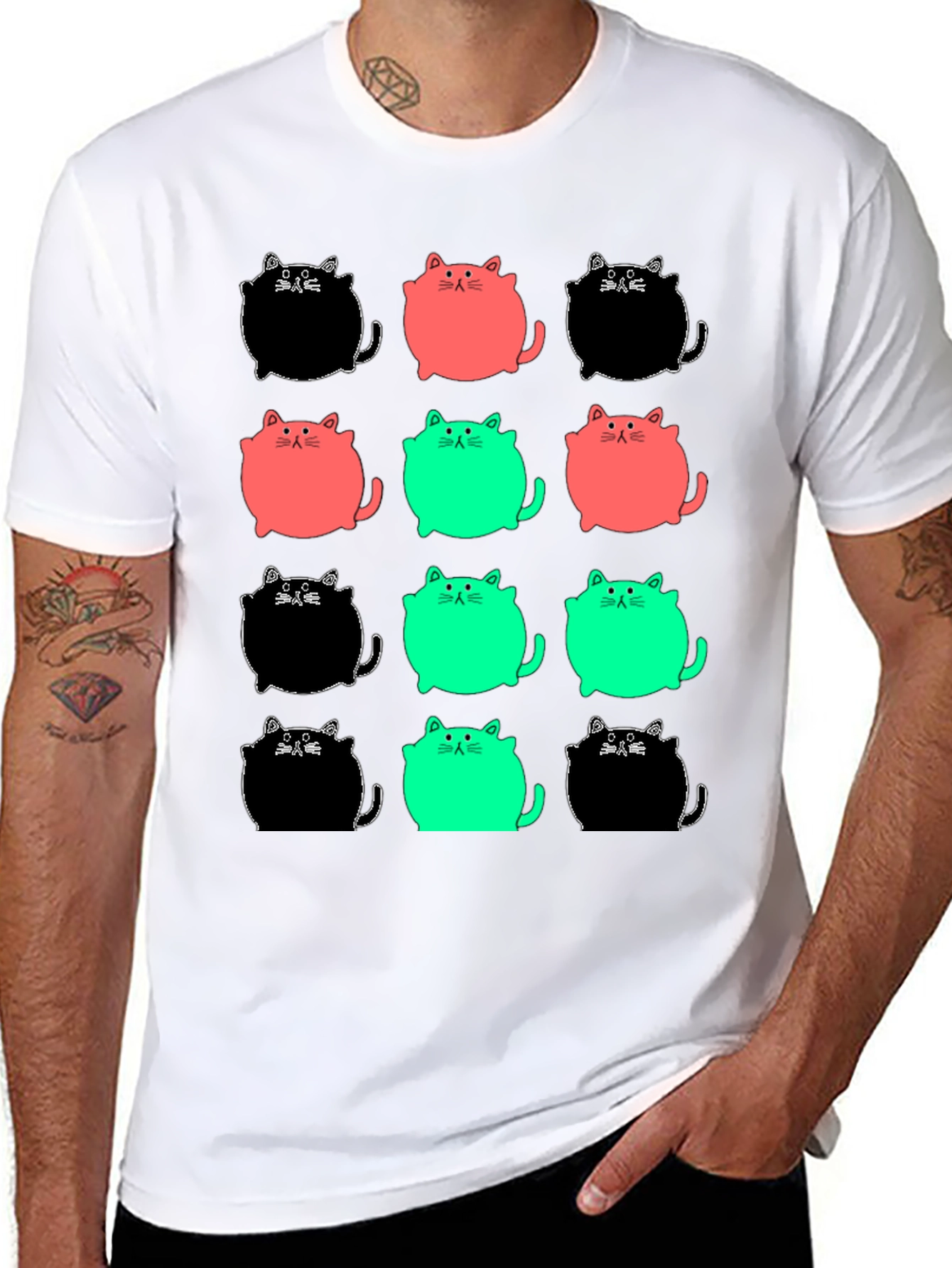 Black Funky Cat Pattern Tee view 8