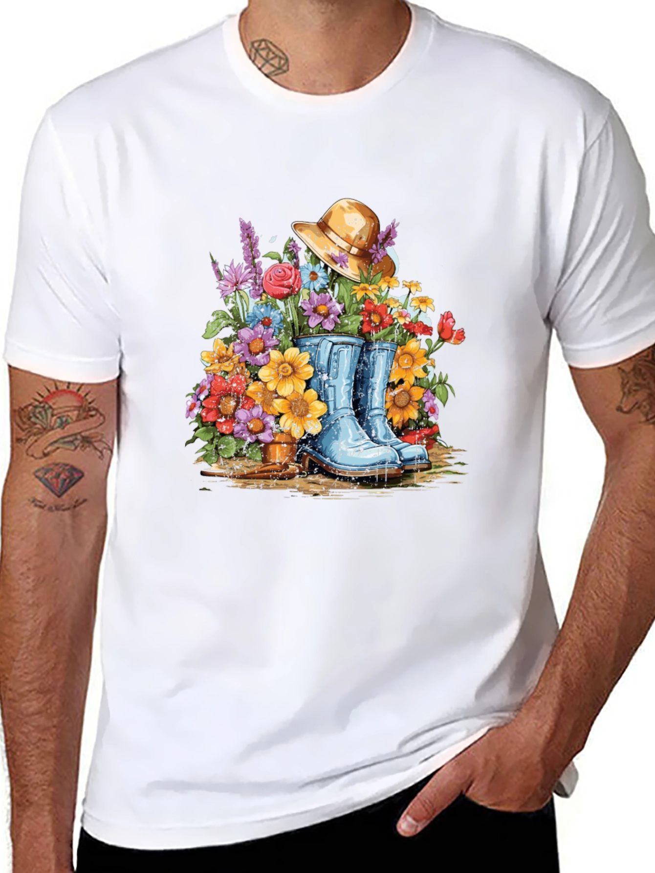 Black Floral Boot T-Shirt - Gardening Design view 8