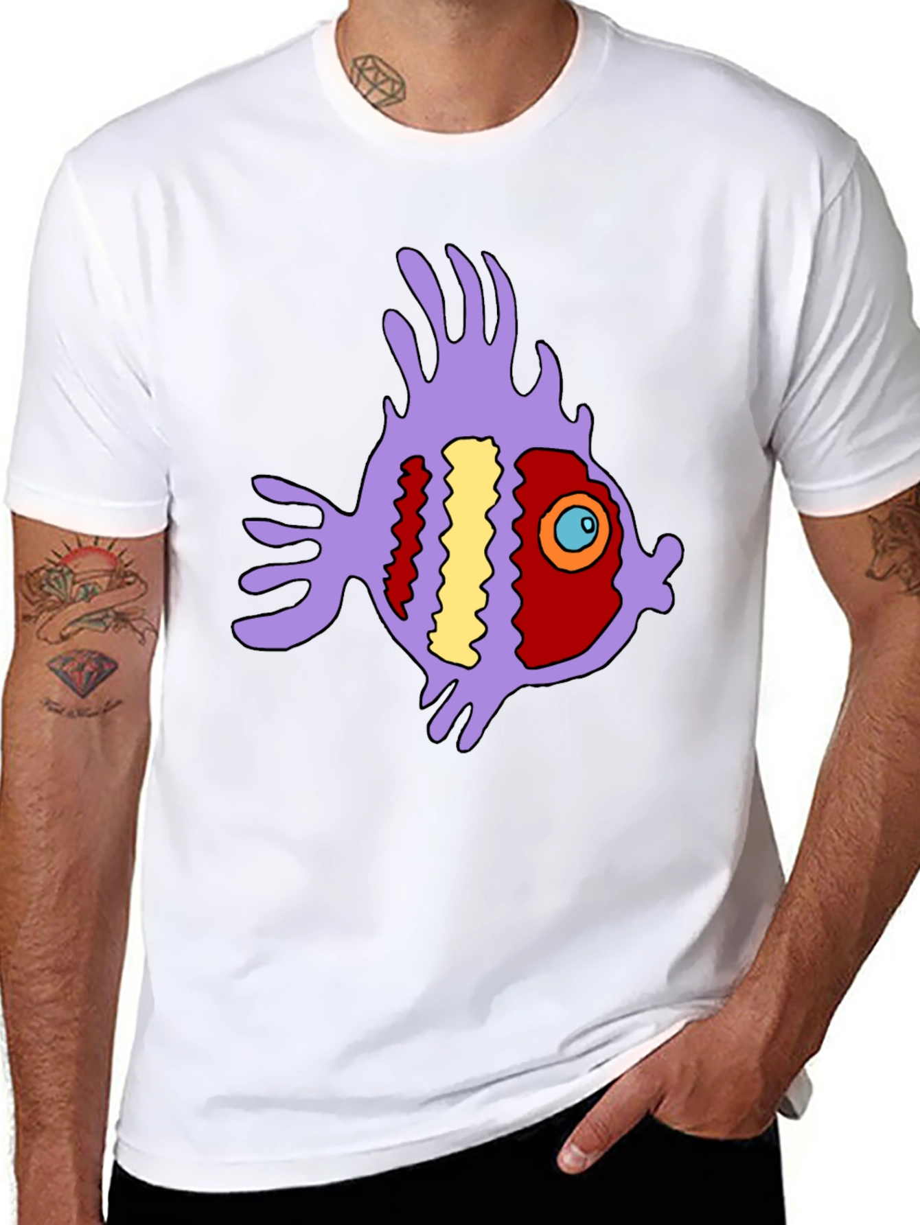 Black Funky Fish Graphic Tee - Black Cotton T-Shirt view 8