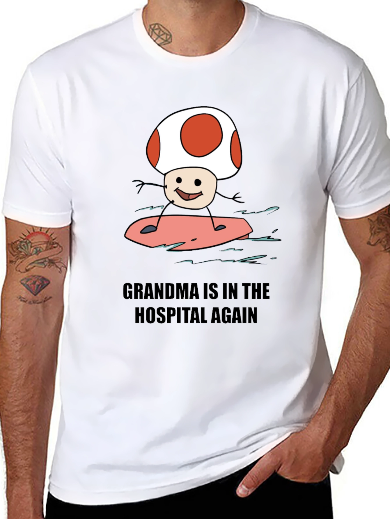 Grandma Hospital Again Funny Mushroom Surfing T-Shirt - 8