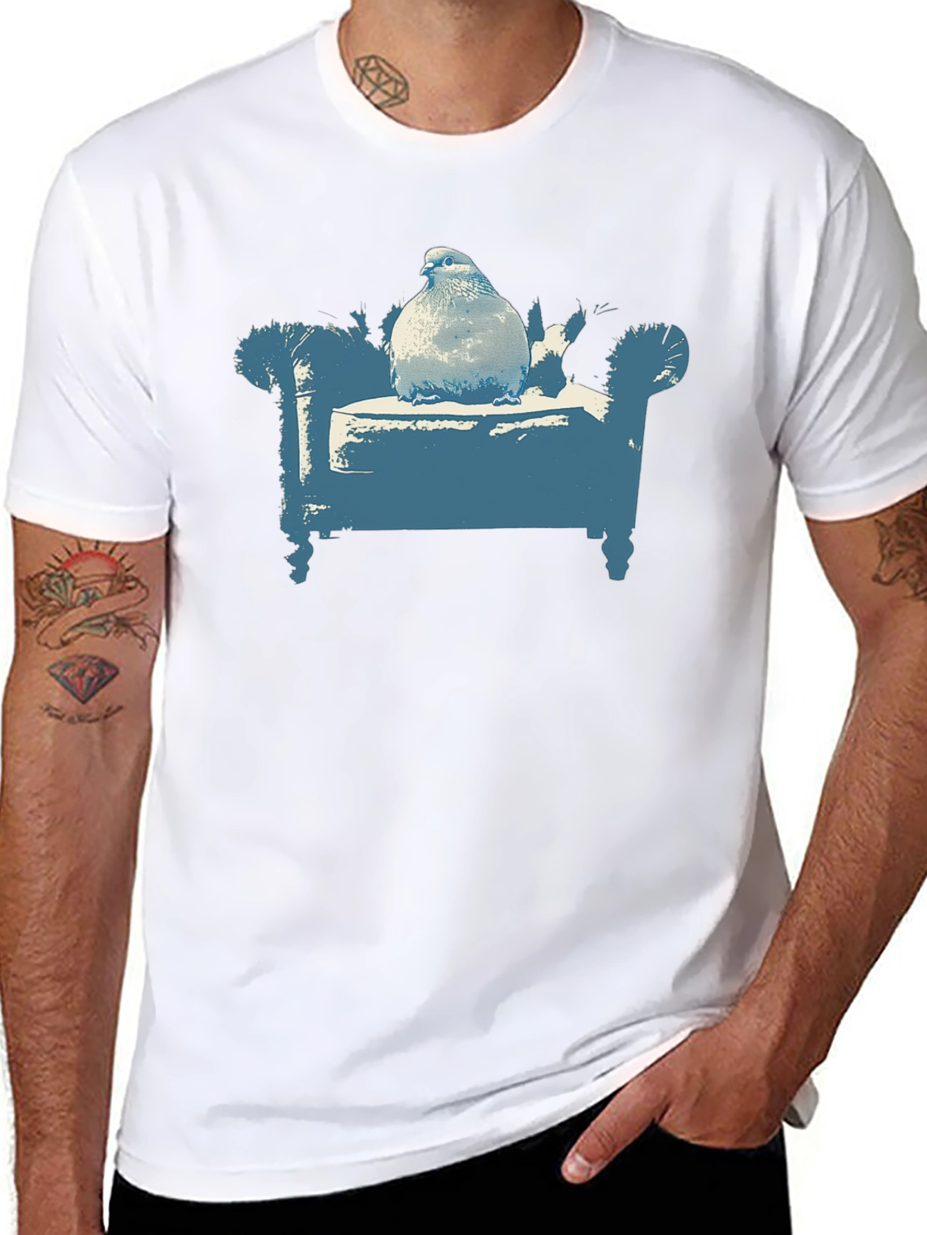 Black Pigeon on Couch Graphic T-Shirt - Quirky Menswear view 8