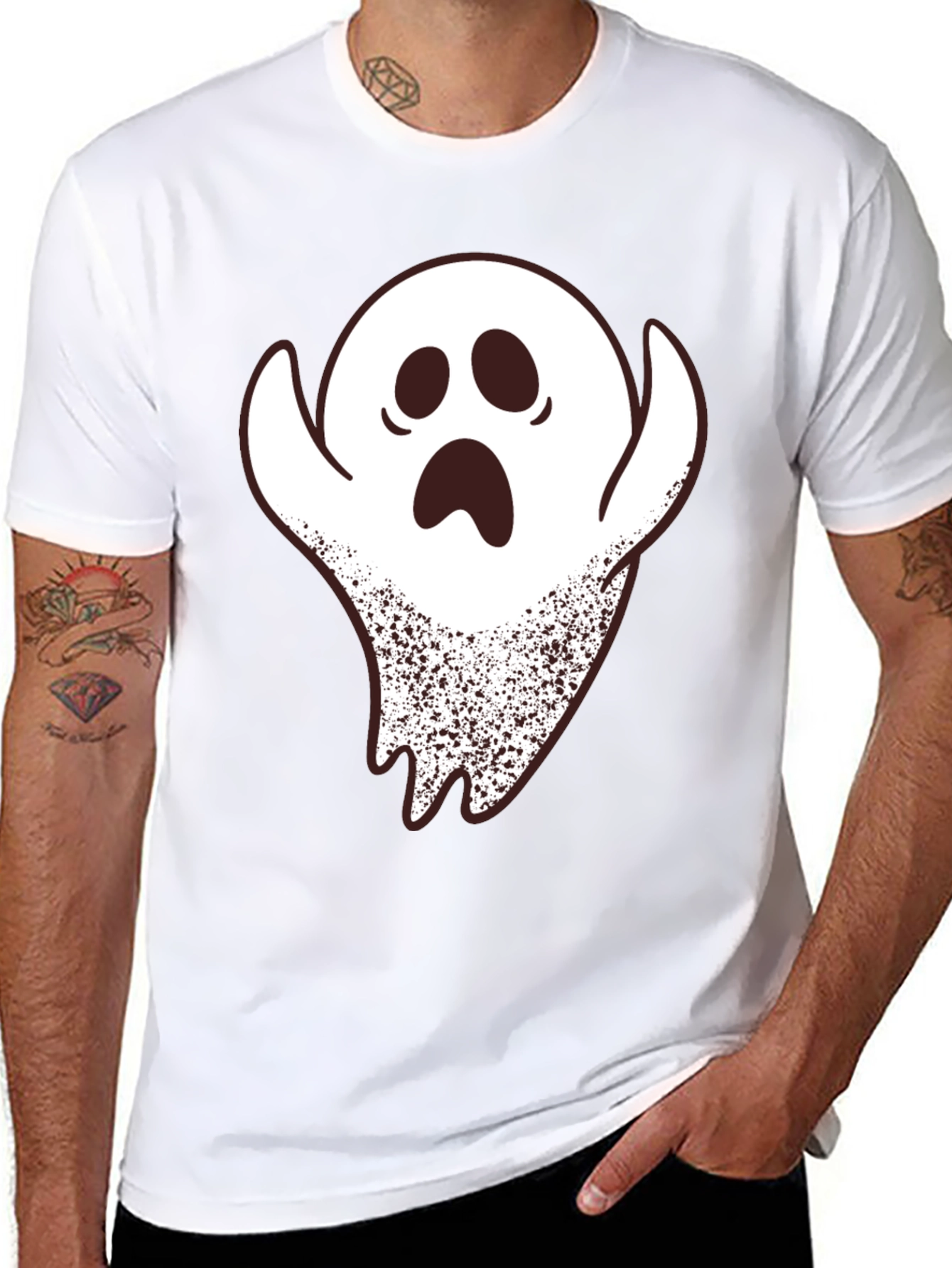 Black Spooky Ghost Graphic Print Black T-Shirt view 8