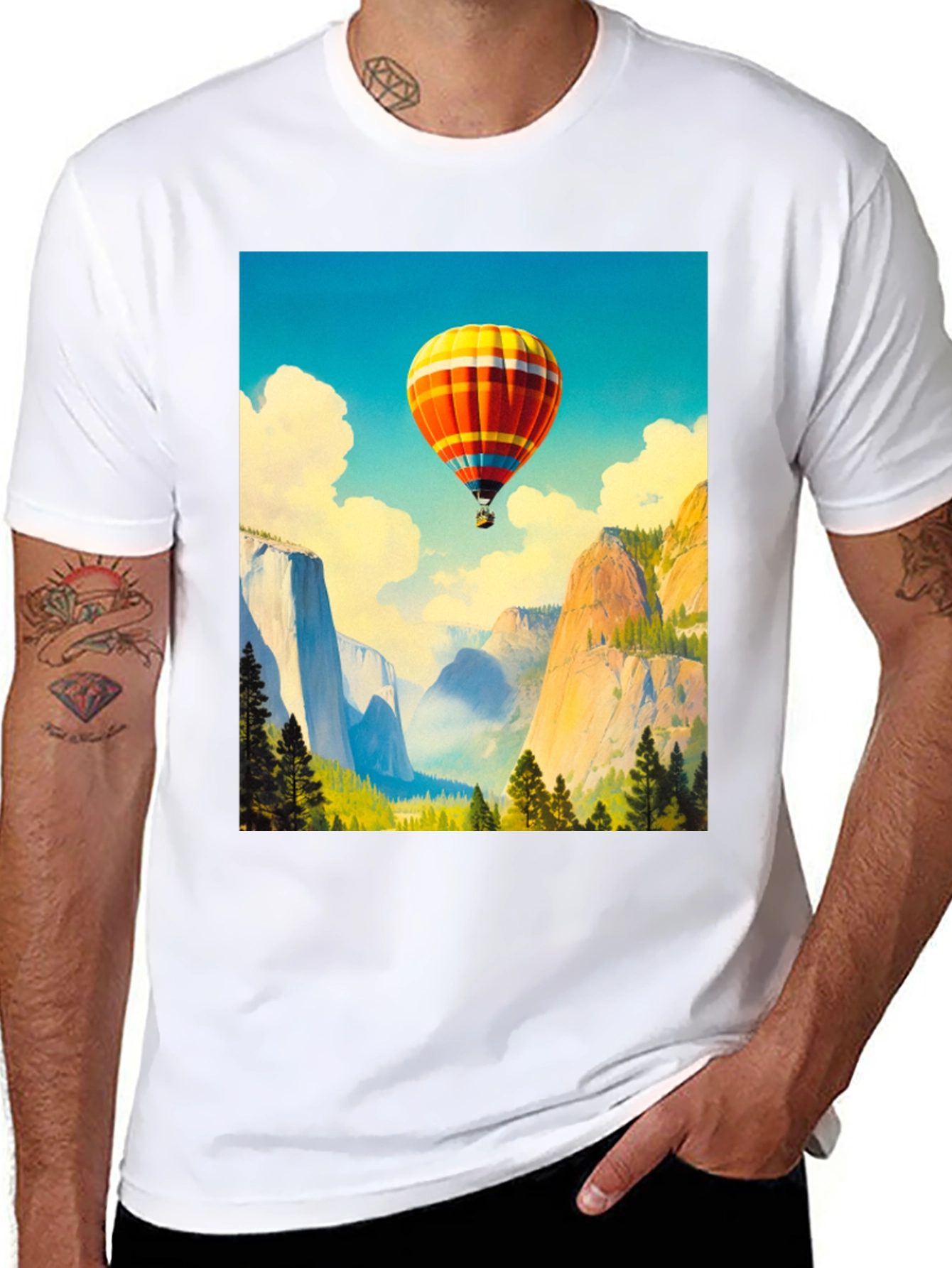 Black Scenic Hot Air Balloon Graphic Tee view 8