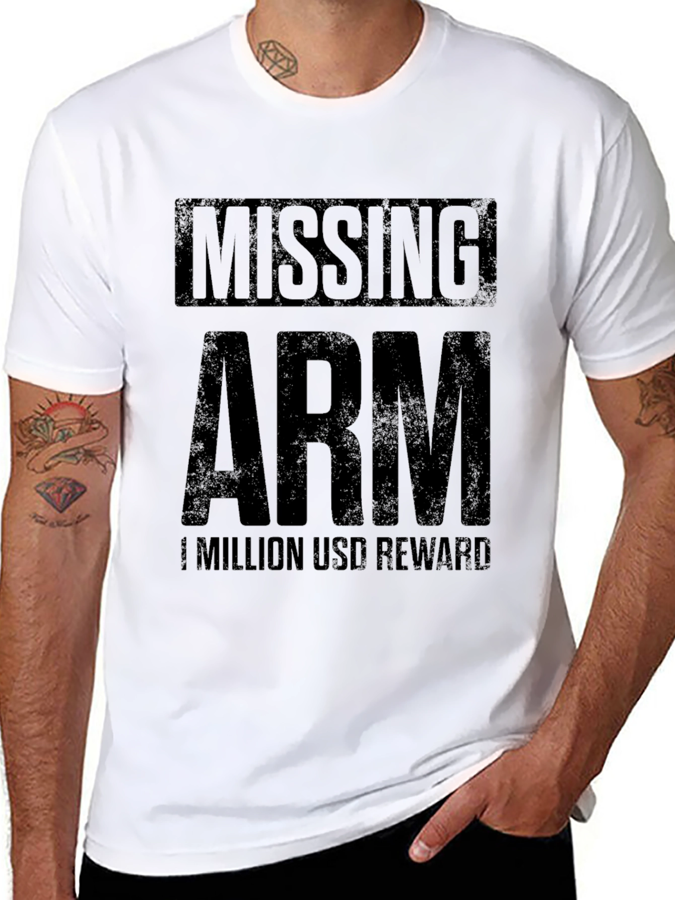 Black Missing Arm Funny Humor T-Shirt view 8
