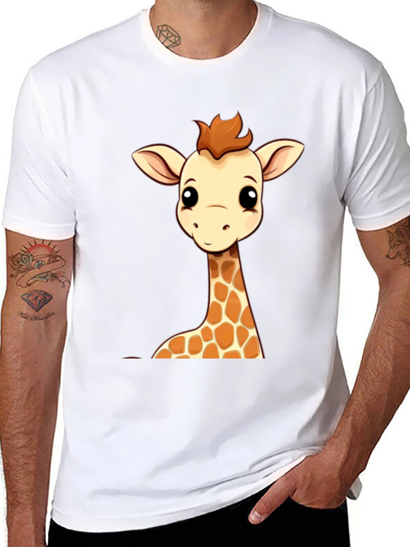 Black Giraffe Cartoon Graphic Print Black Tee view 8