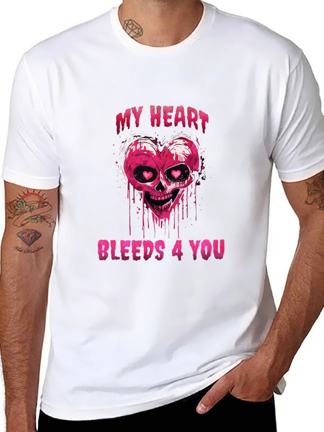 Black Bleeding Heart Skull Graphic Tee - Valentine's Day Shirt view 8