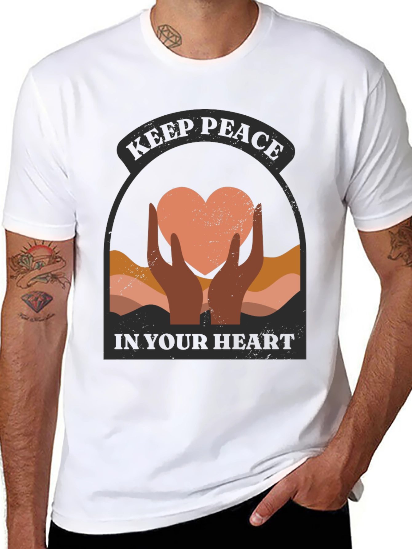 Black Keep Peace Heart Graphic T-Shirt view 8