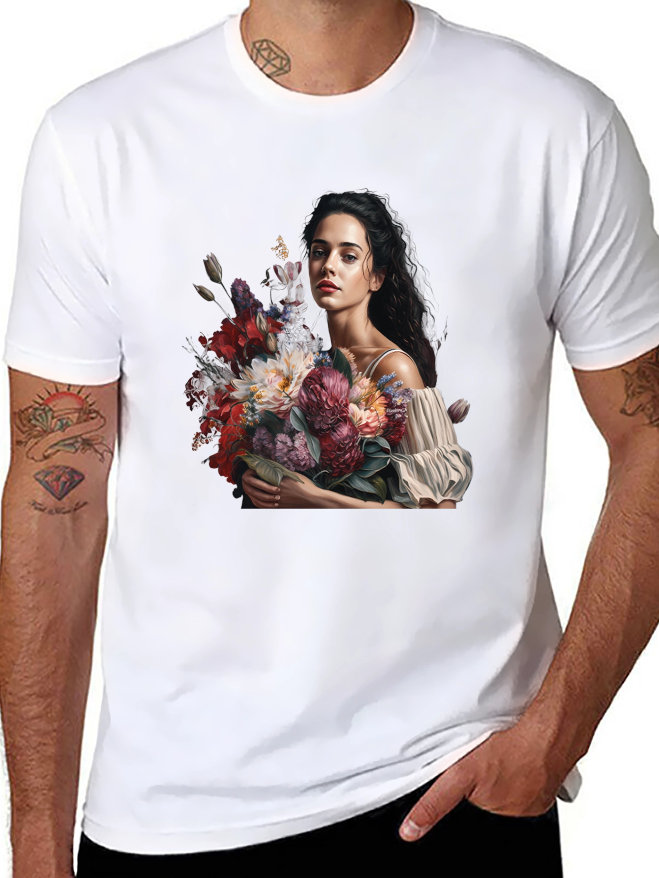 Floral Portrait Black T-Shirt - 8