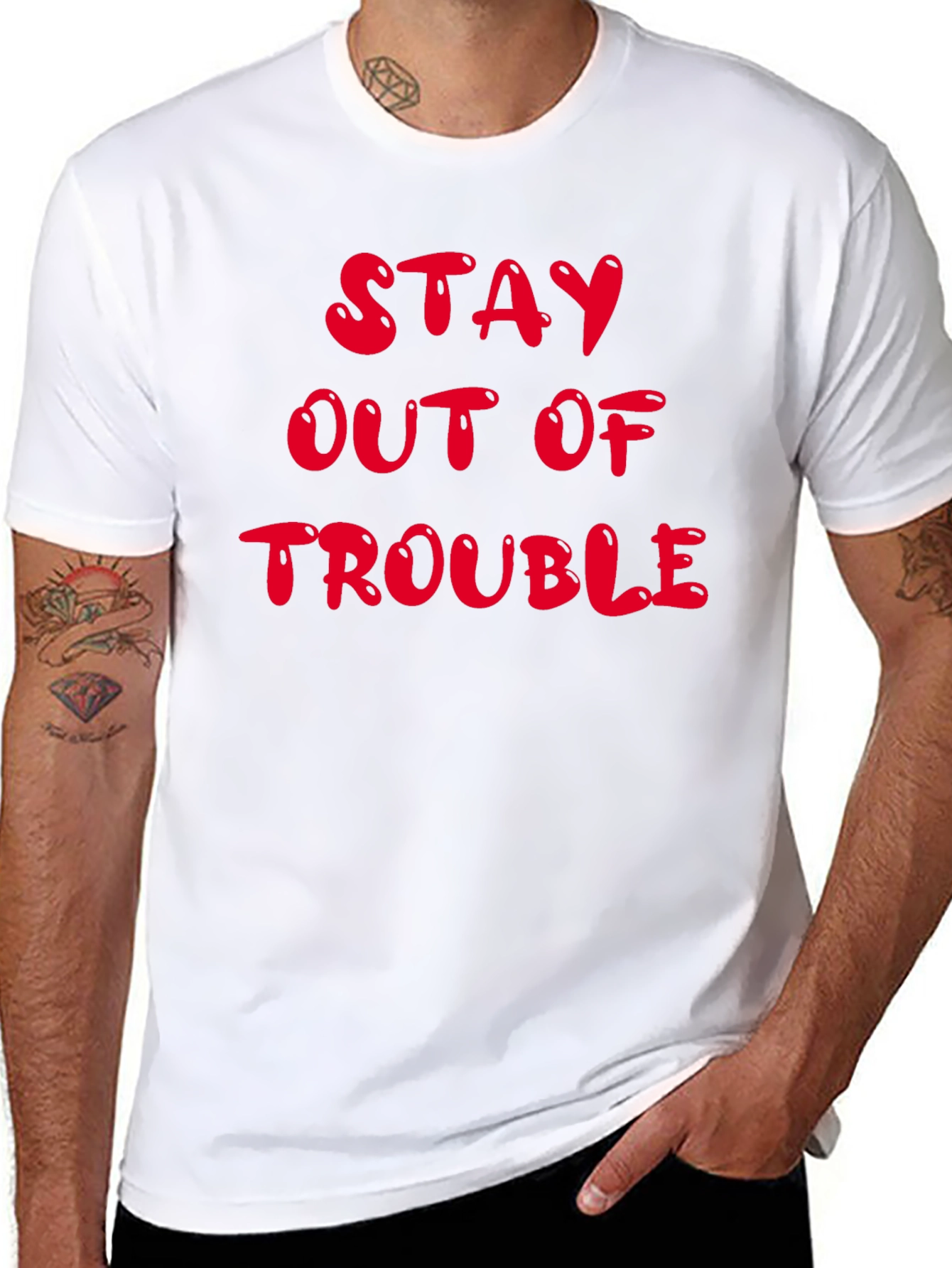 Black Stay Out of Trouble Black Graphic T-Shirt view 8