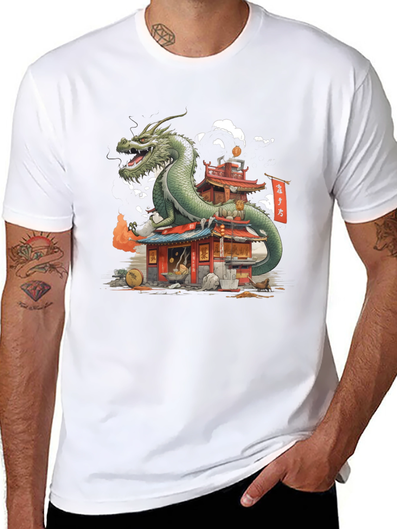 Black Dragon Pagoda Graphic Tee - Asian Inspired view 8