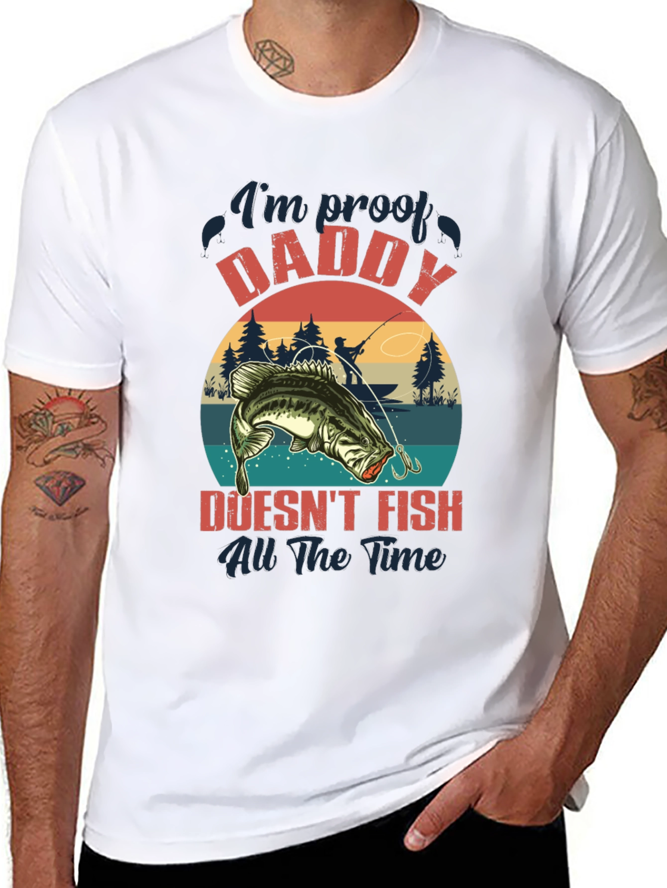 Black Funny Fishing T-Shirt - Daddy Doesn't Fish All The Time view 8