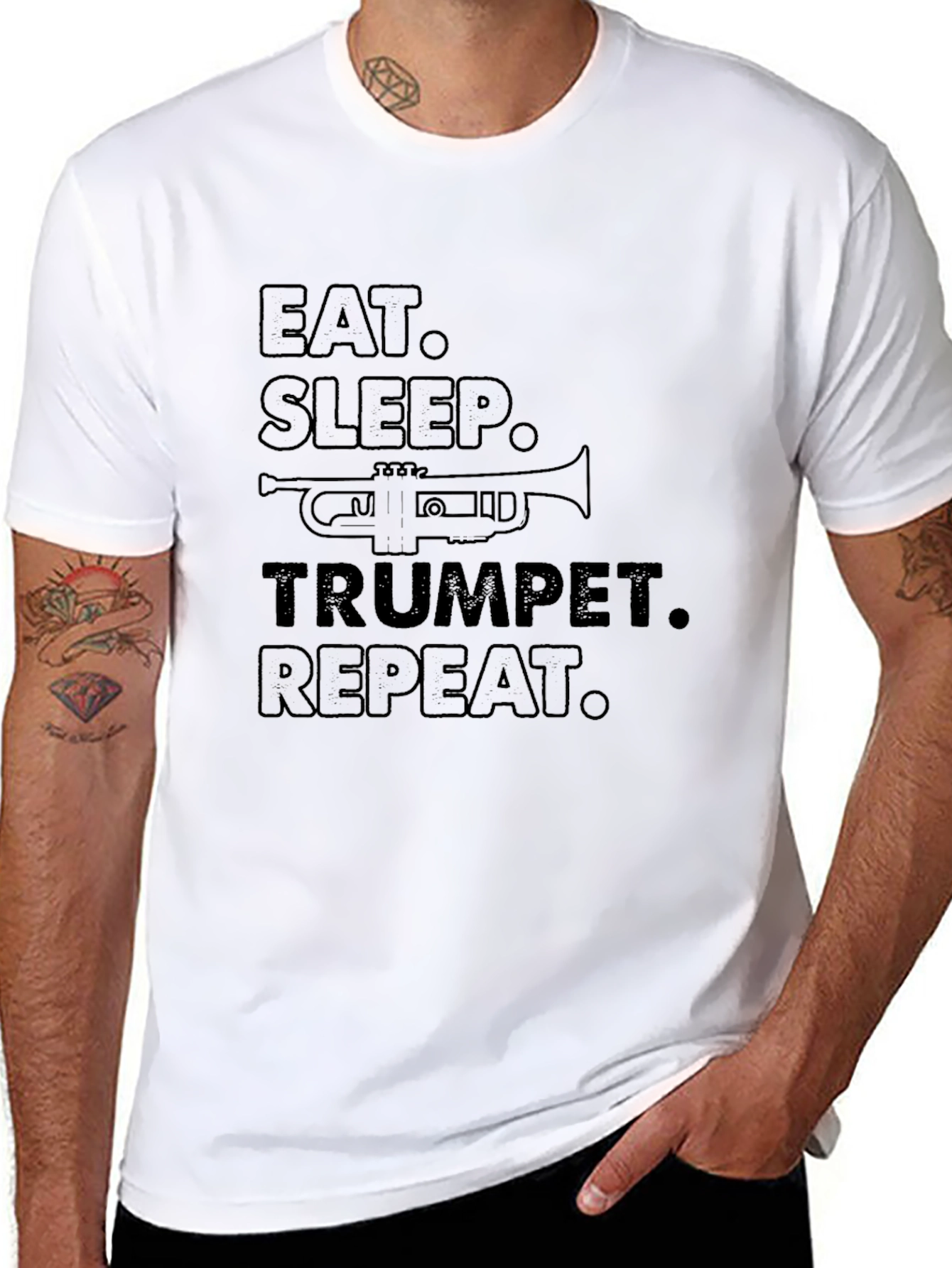 Black Eat Sleep Trumpet Repeat Graphic Tee view 8
