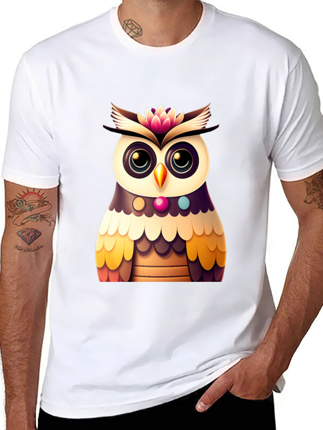 Black Cute Owl Graphic Tee - Black Casual T-Shirt view 8