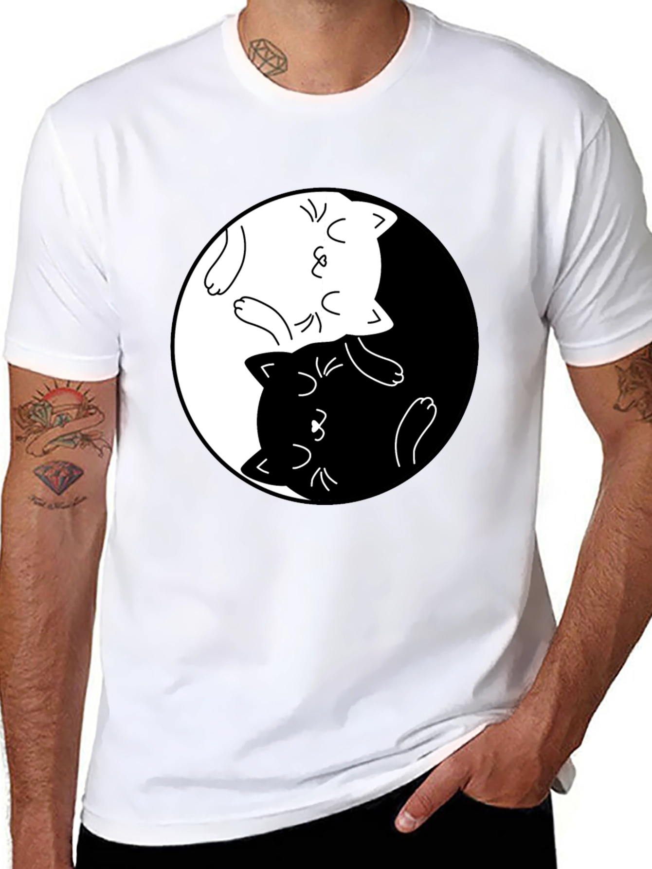 Black Yin Yang Cats Graphic T-Shirt view 8