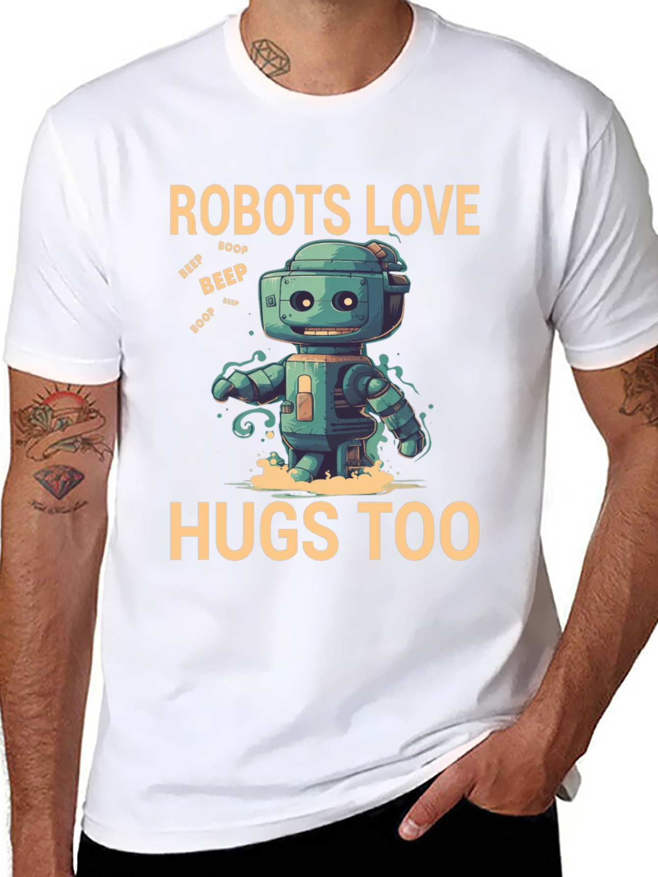 Black Robots Love Hugs Too T-Shirt, Graphic Tee view 8