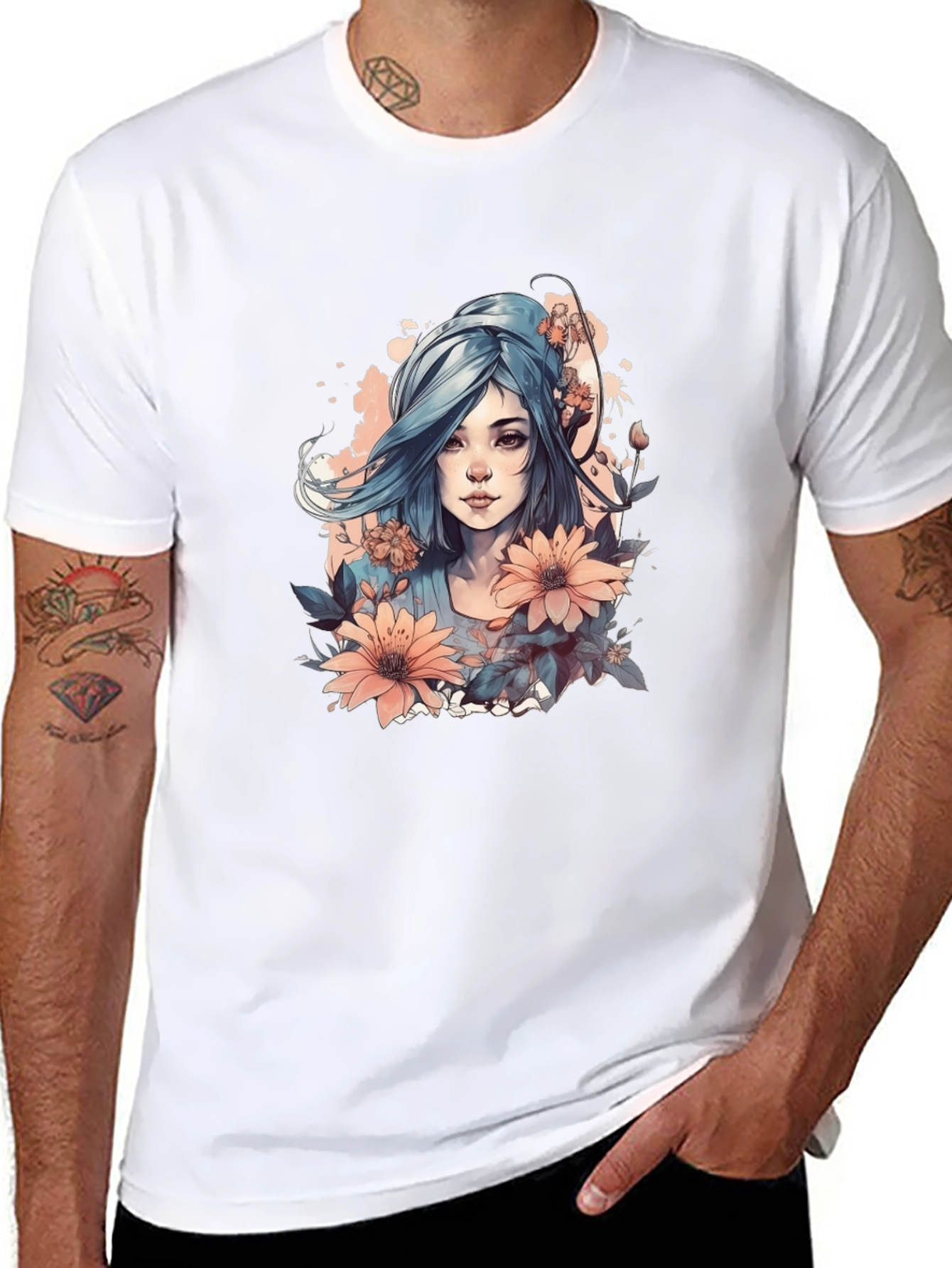 Black Floral Woman Graphic Tee - Stylish and Unique Design view 8