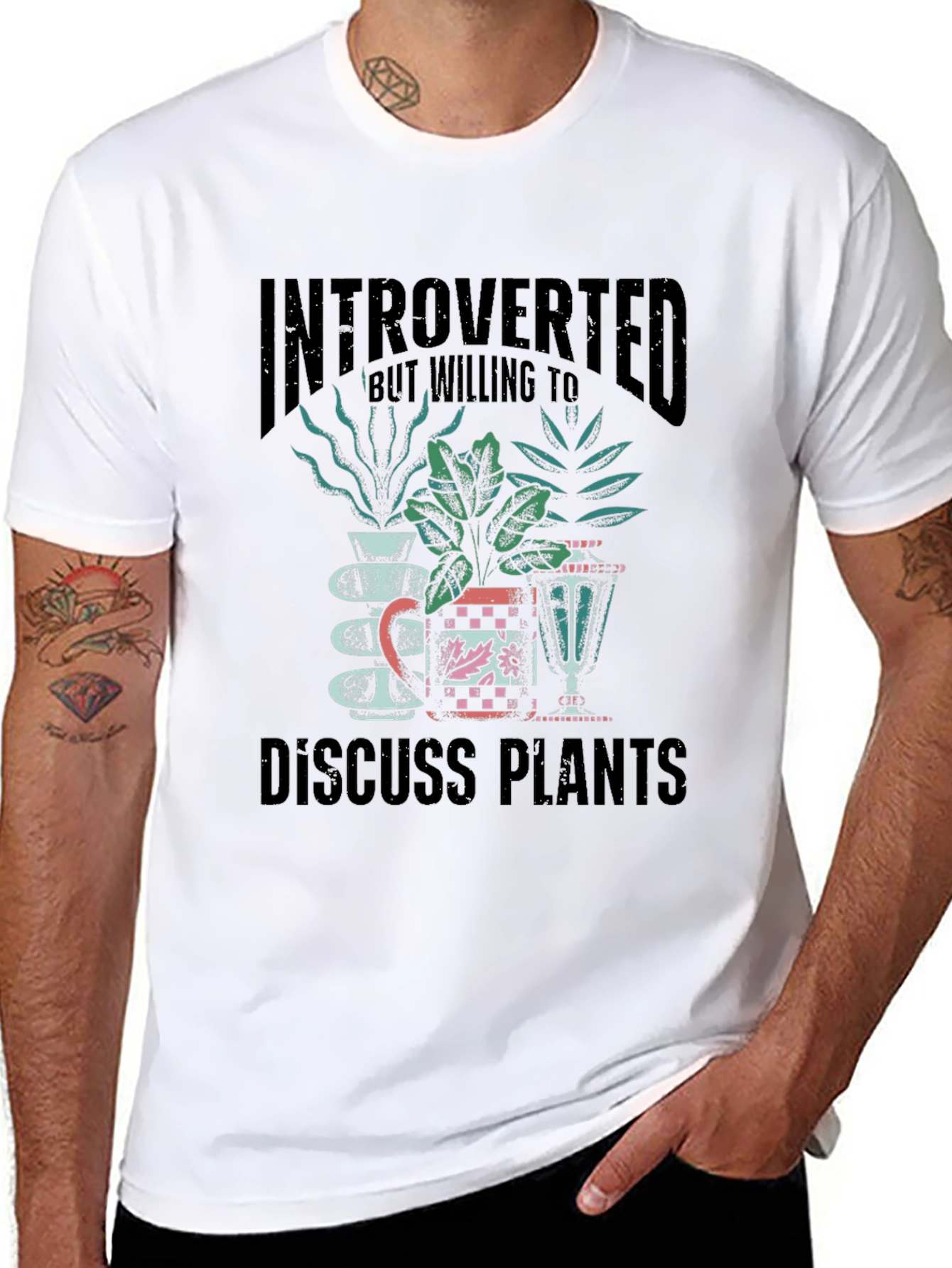 Black Introverted Discuss Plants Graphic T-Shirt view 8