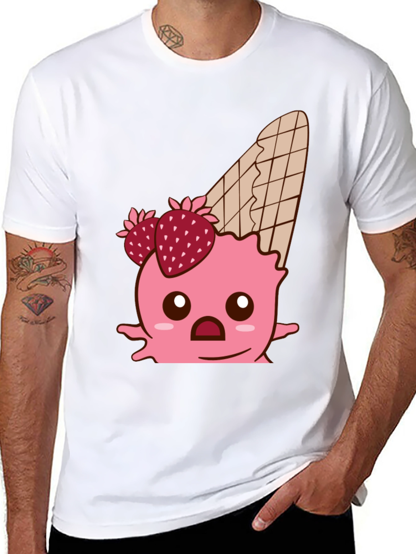 Black Kawaii Strawberry Ice Cream Cone Graphic Tee view 8