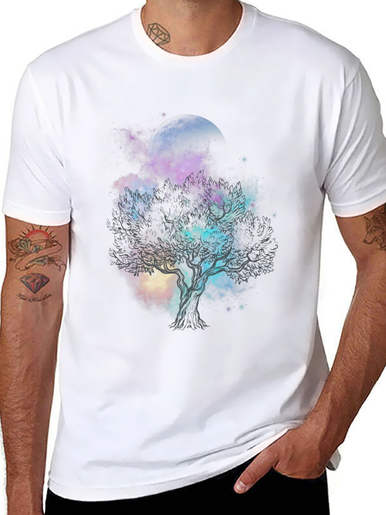 Black Celestial Tree Graphic T-Shirt - Black Cotton Tee view 8