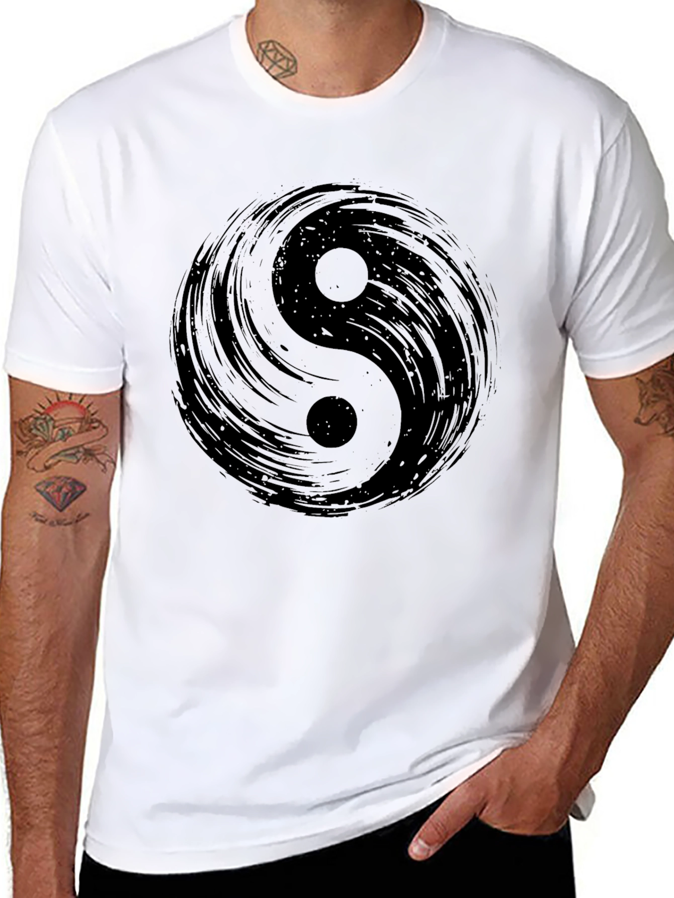 Black Yin Yang Graphic Black T-Shirt view 8