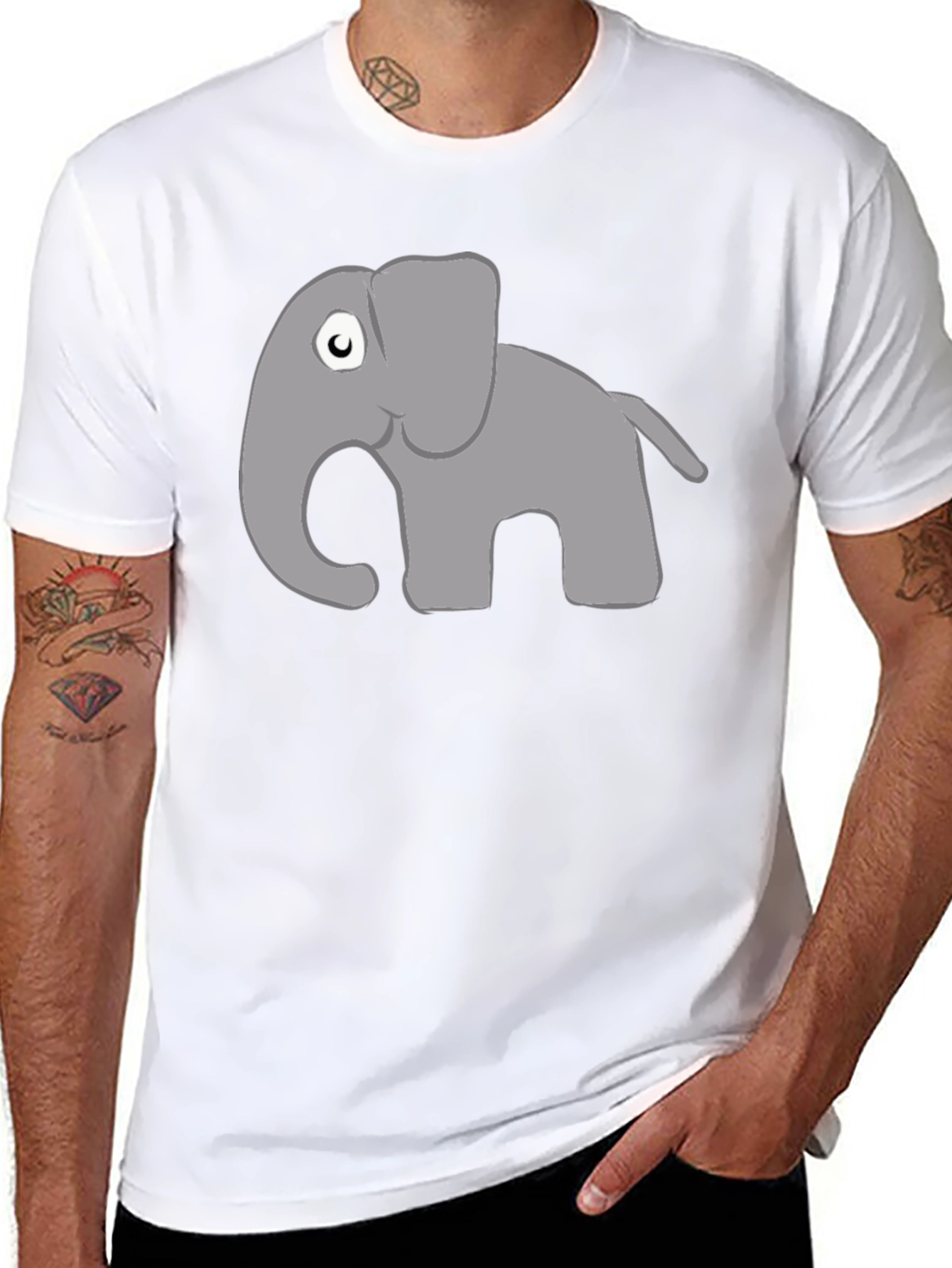 Black Cute Cartoon Elephant Black T-Shirt view 8