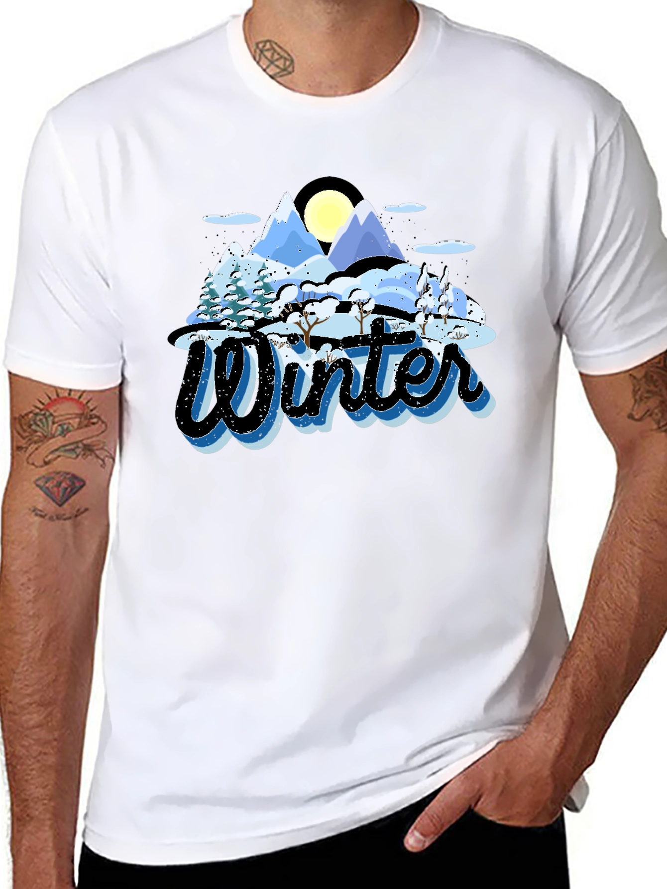Black Winter Landscape Graphic Tee - Mountain Scene Shirt view 8