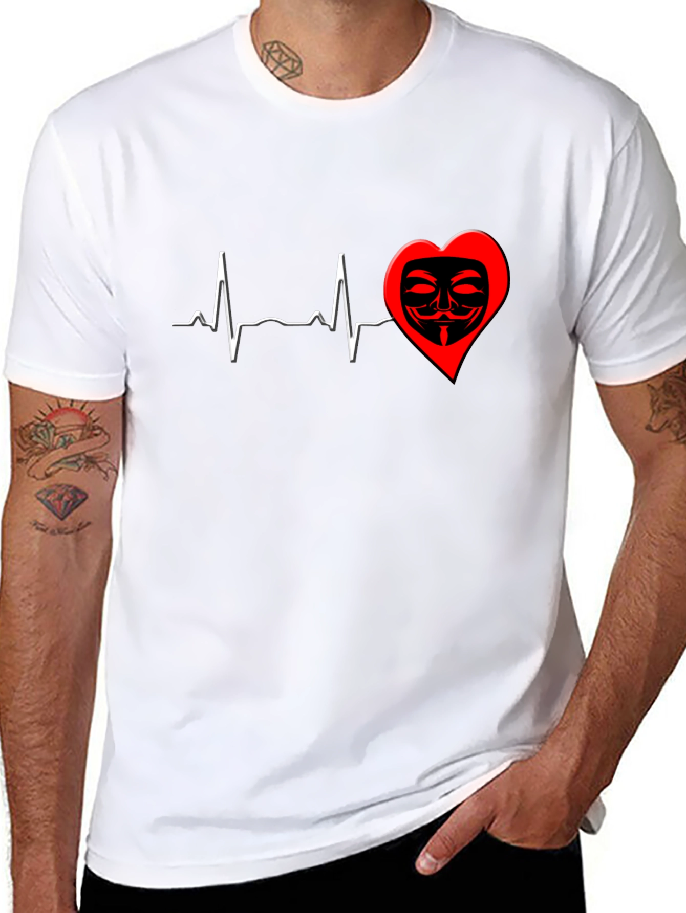Black Heartbeat Mask Graphic T-Shirt - Black view 8