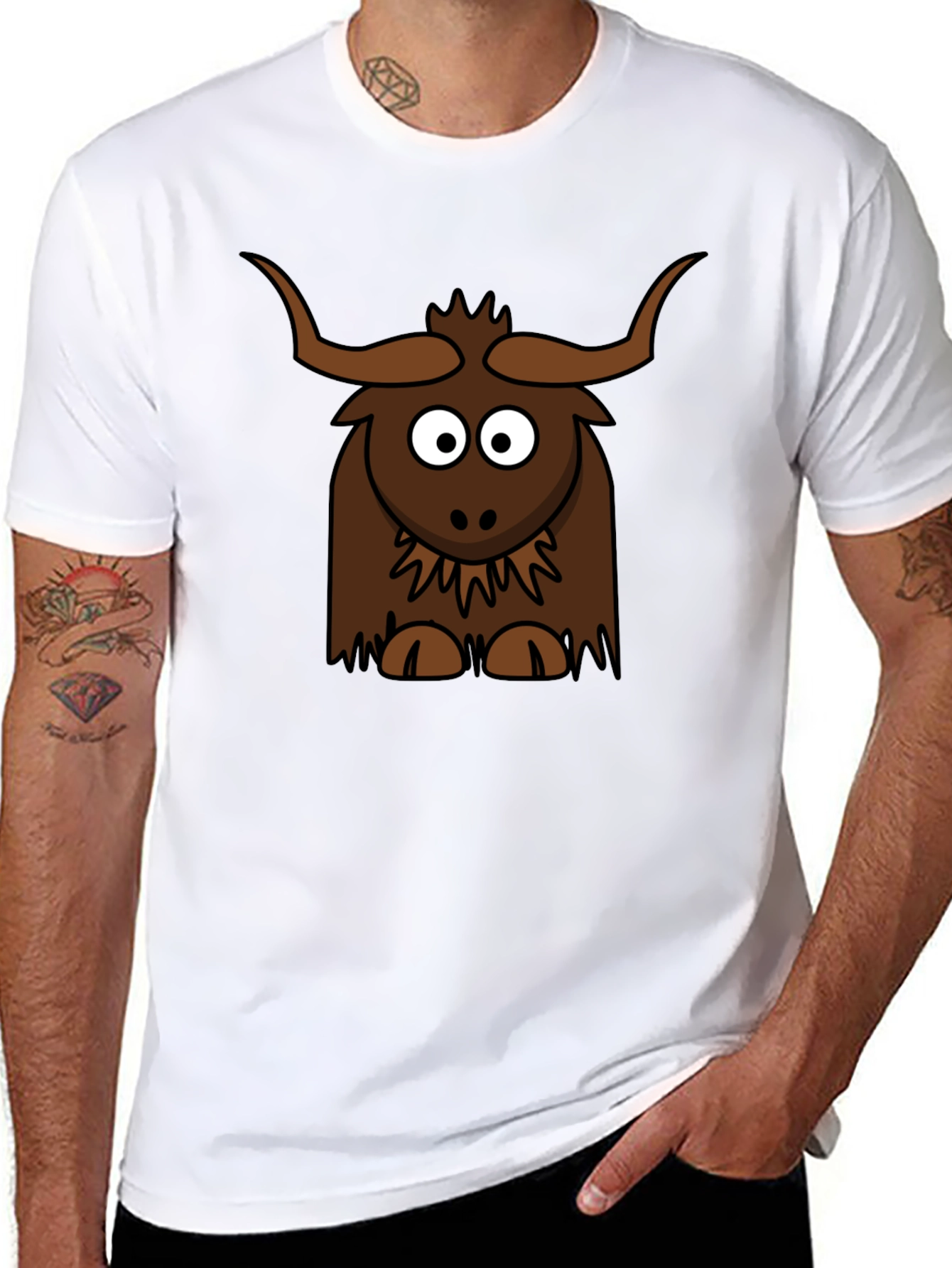 Black Cartoon Yak Graphic Tee - Fun & Unique! view 8