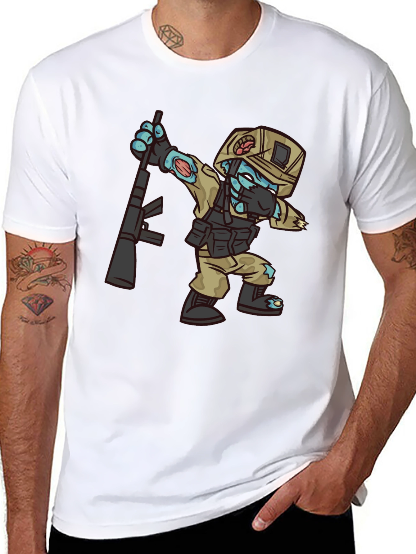 Black Zombie Soldier Dabbing T-Shirt - Funny Graphic Tee view 8
