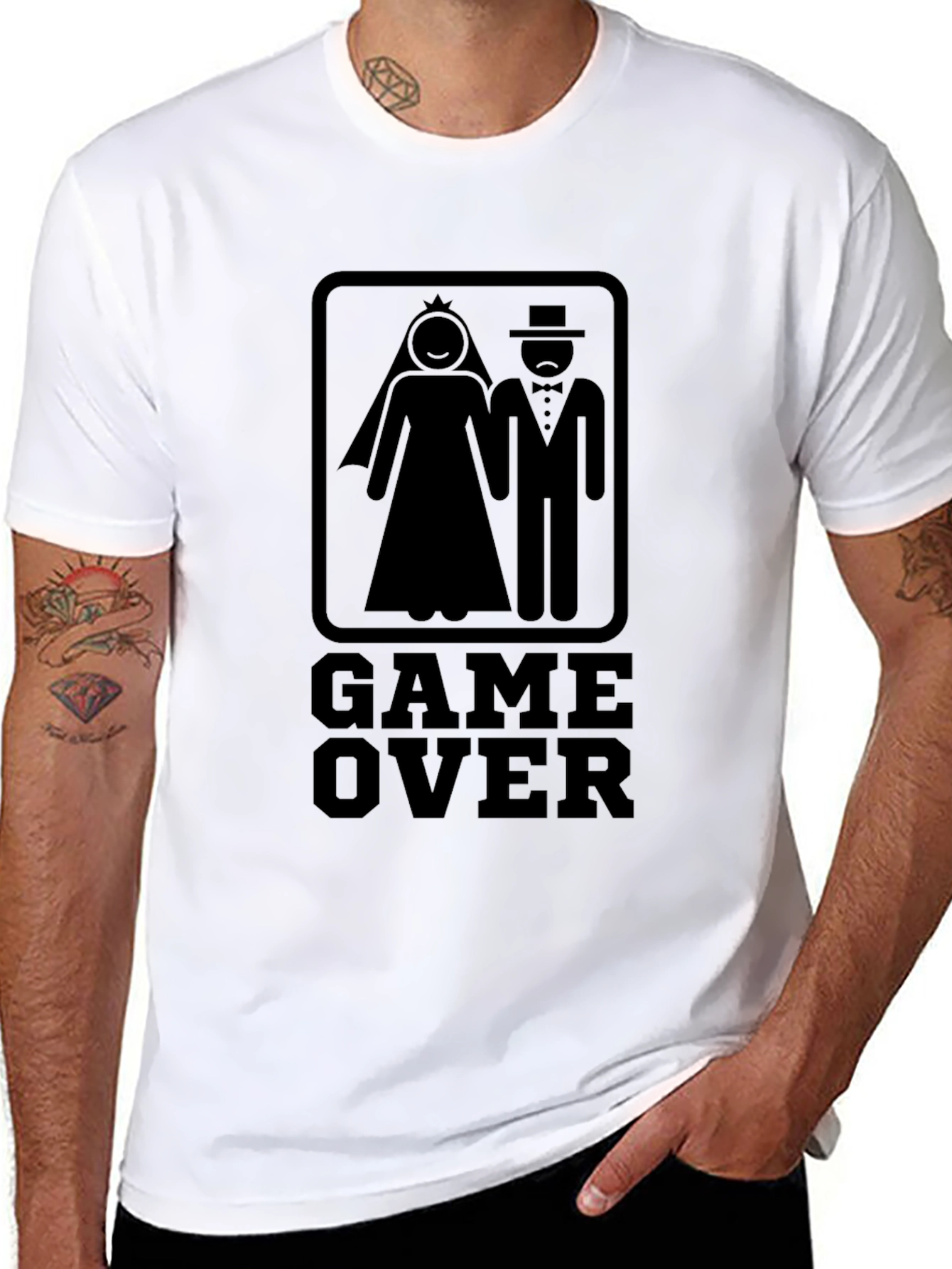 Black Game Over Wedding T-Shirt - Funny Groom Bride Tee view 8