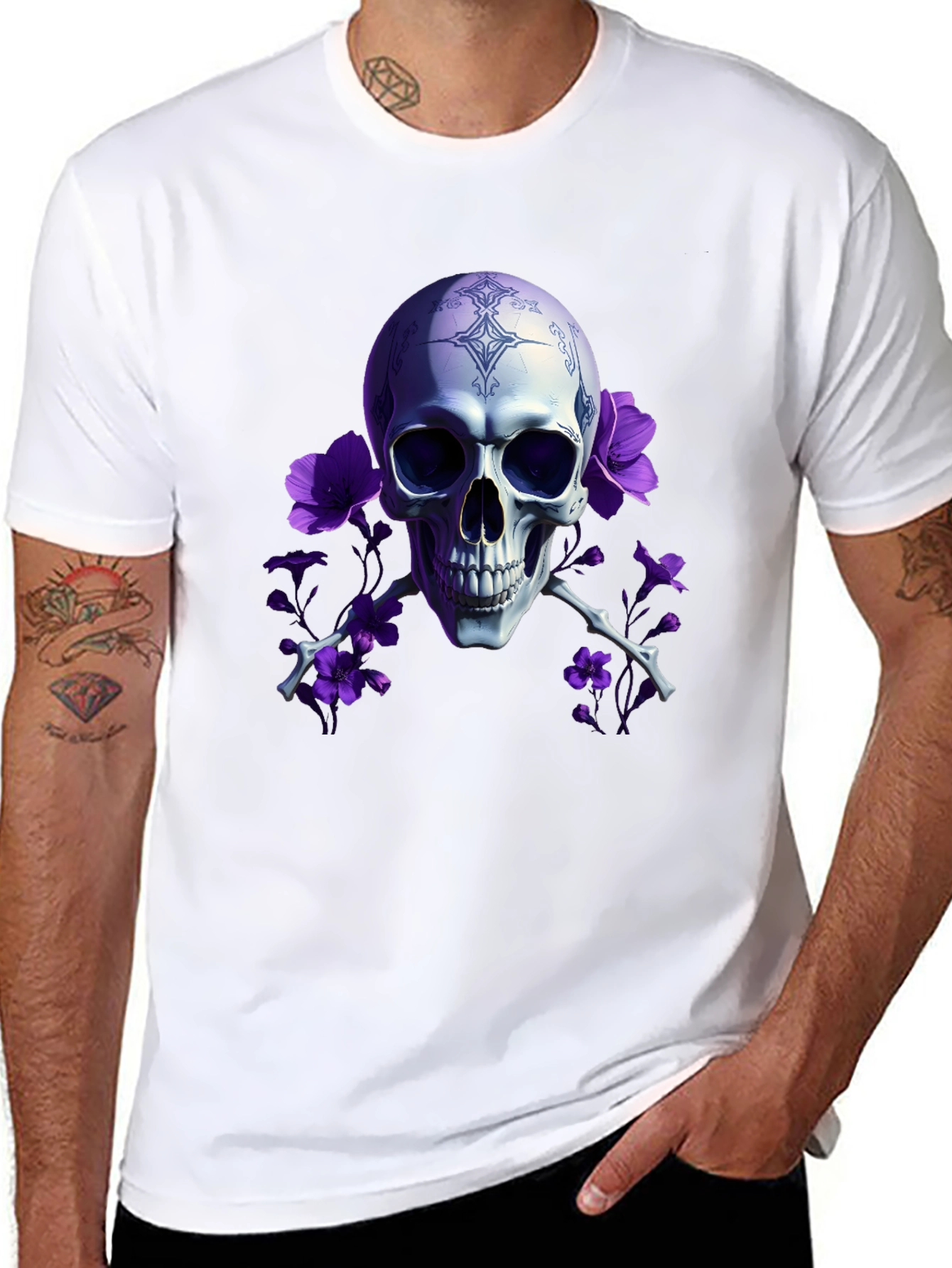 Black Skull & Flowers Graphic Tee view 8