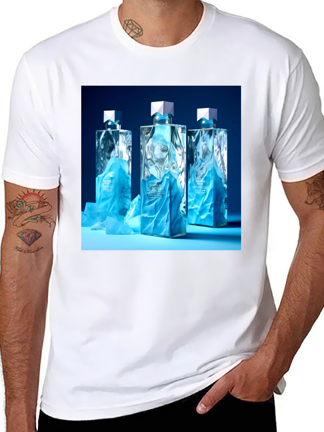 Black Modern Graphic Tee with Designer Perfume Bottles view 8