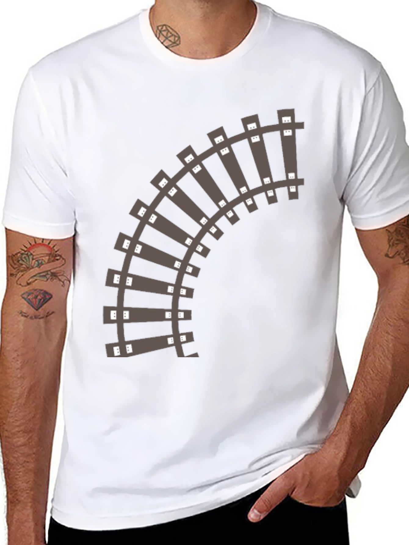 Black Railroad Track Graphic T-Shirt - Black Cotton Tee view 8