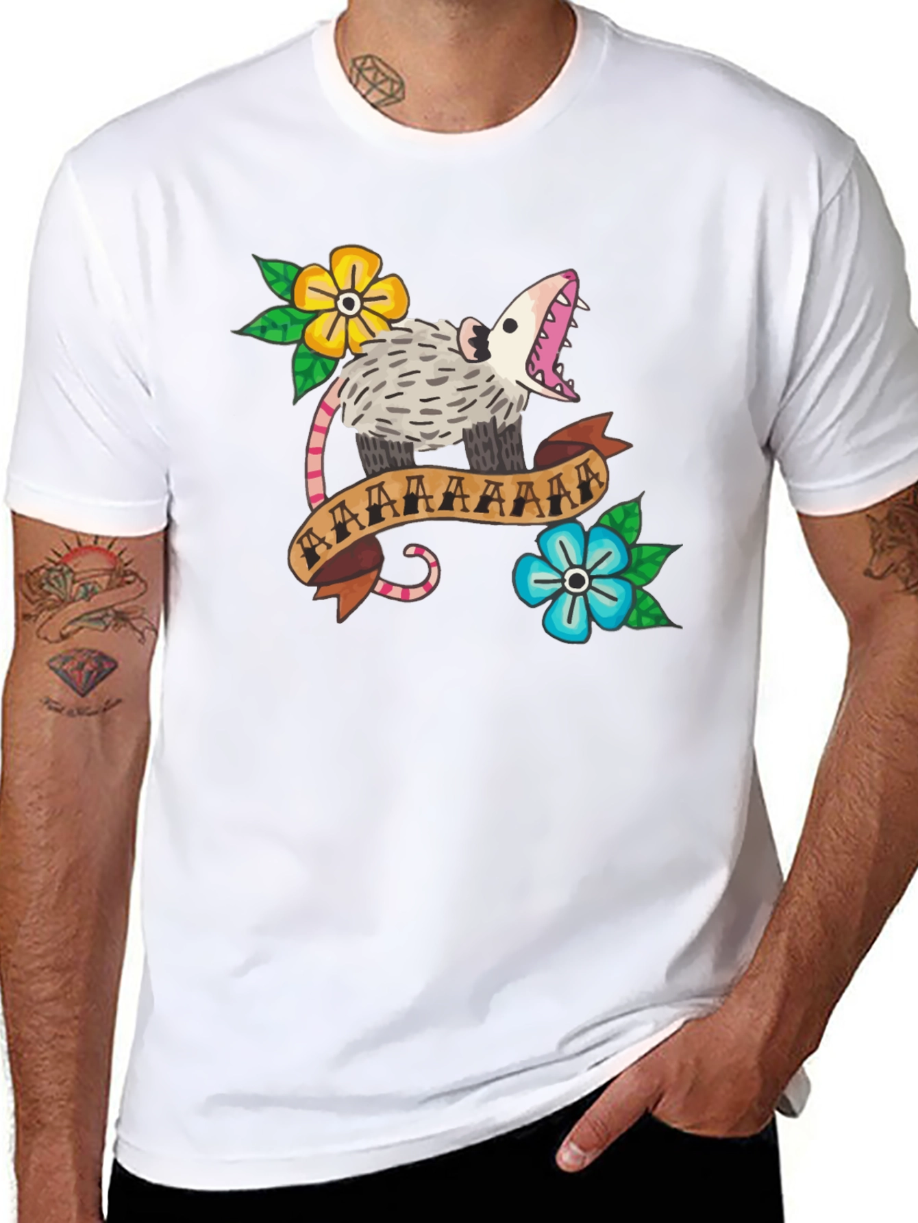 Black Opossum Screaming T-Shirt - Funny Animal Tee view 8