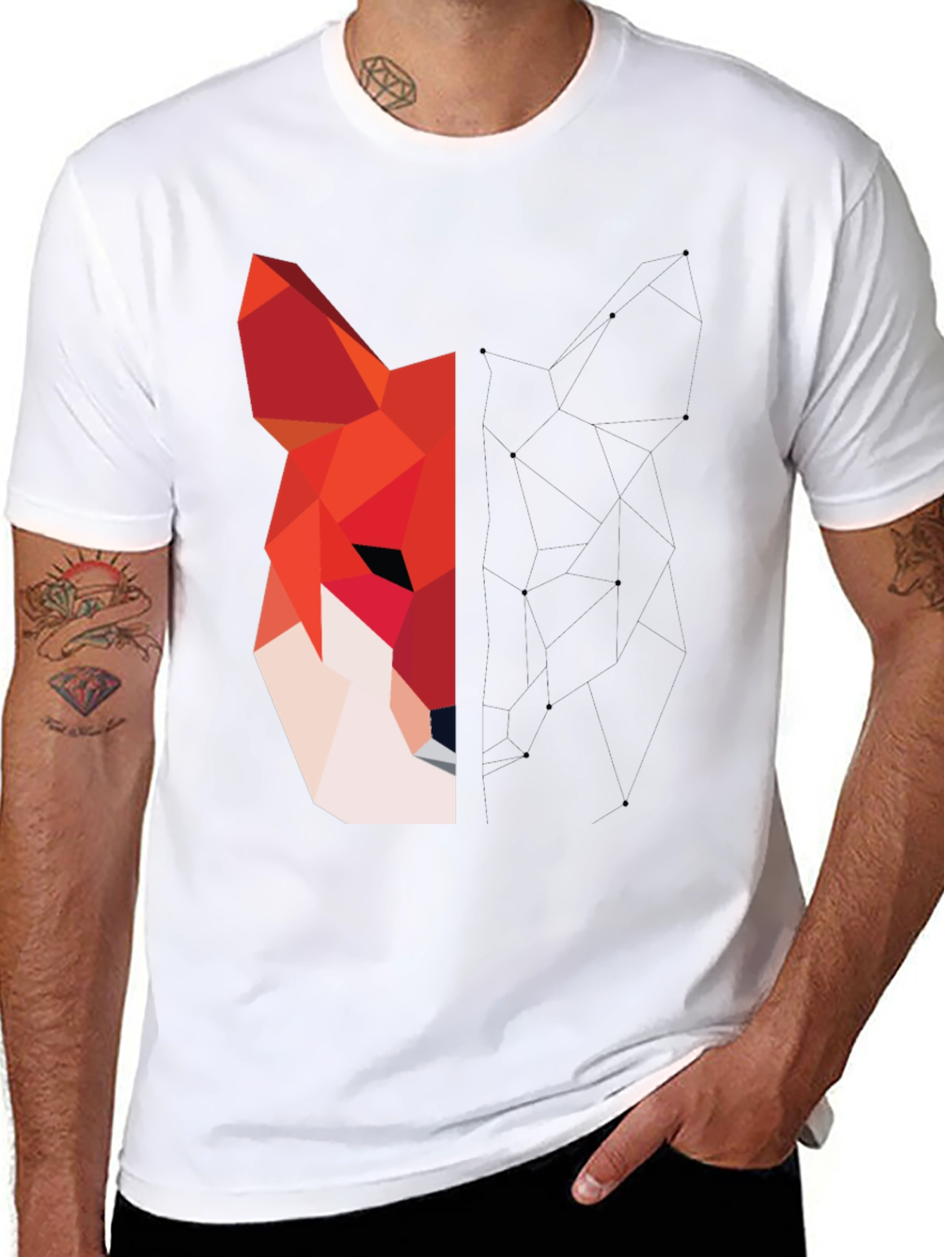 Black Geometric Fox Graphic Black T-Shirt view 8