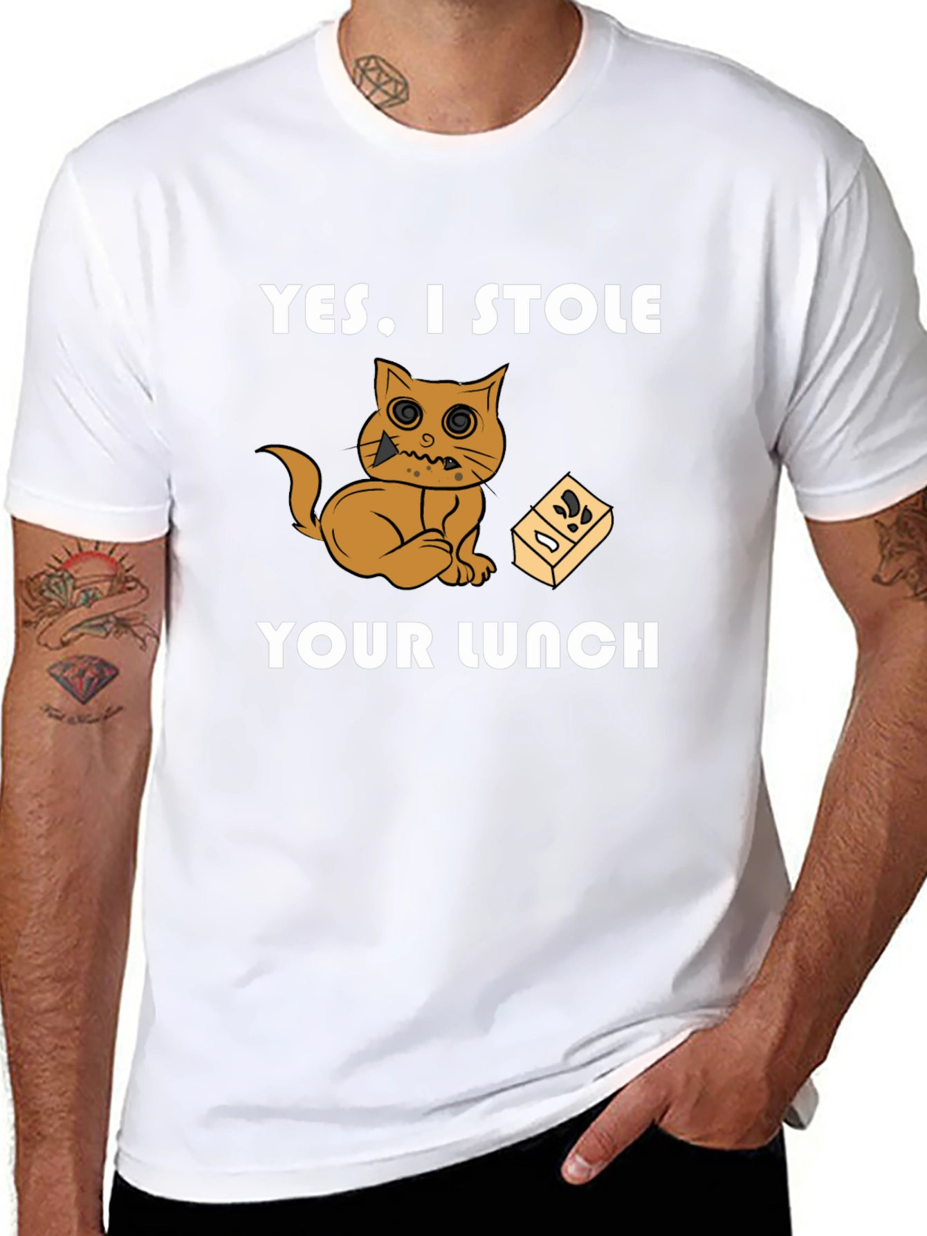 Black Cat Stole Lunch Graphic T-Shirt view 8