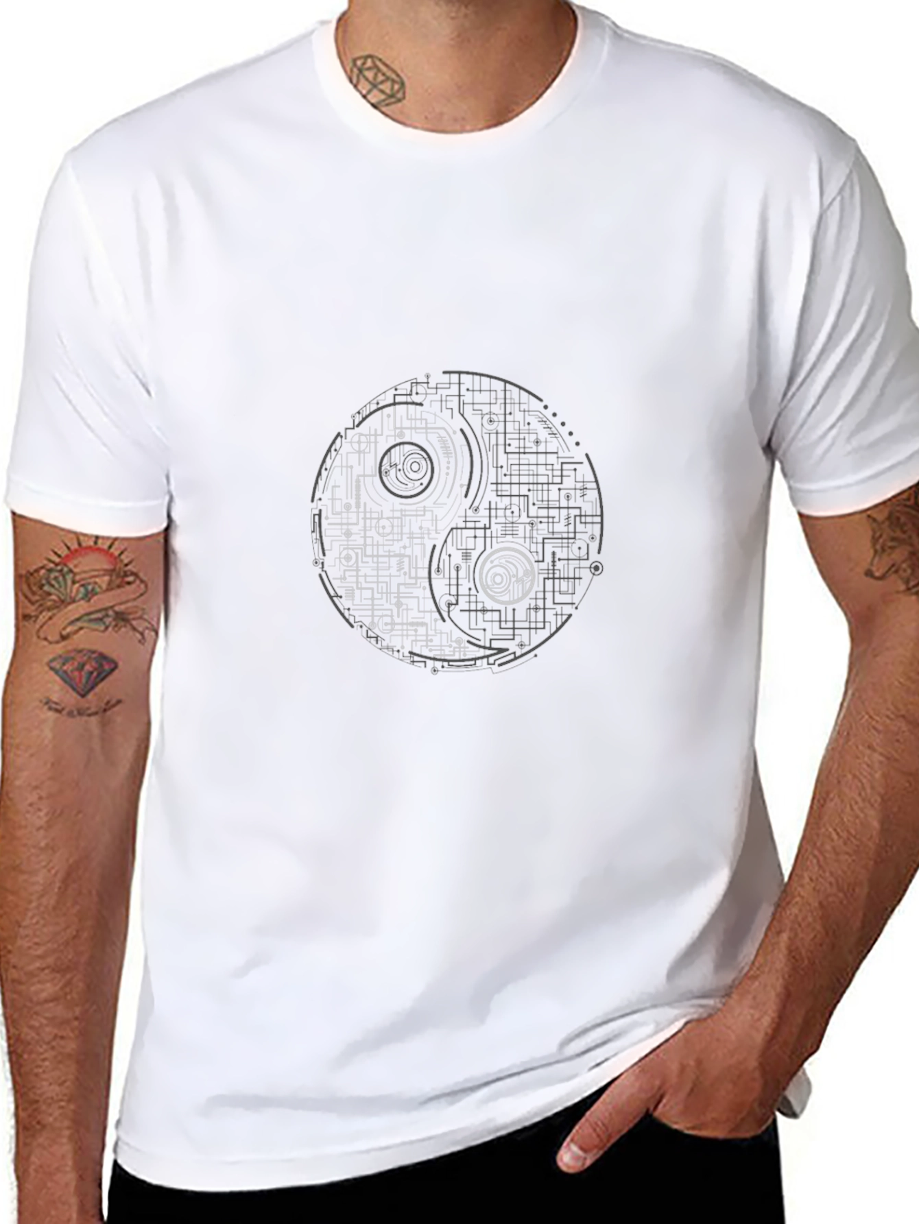 Black Tech Yin Yang Graphic T-Shirt view 8